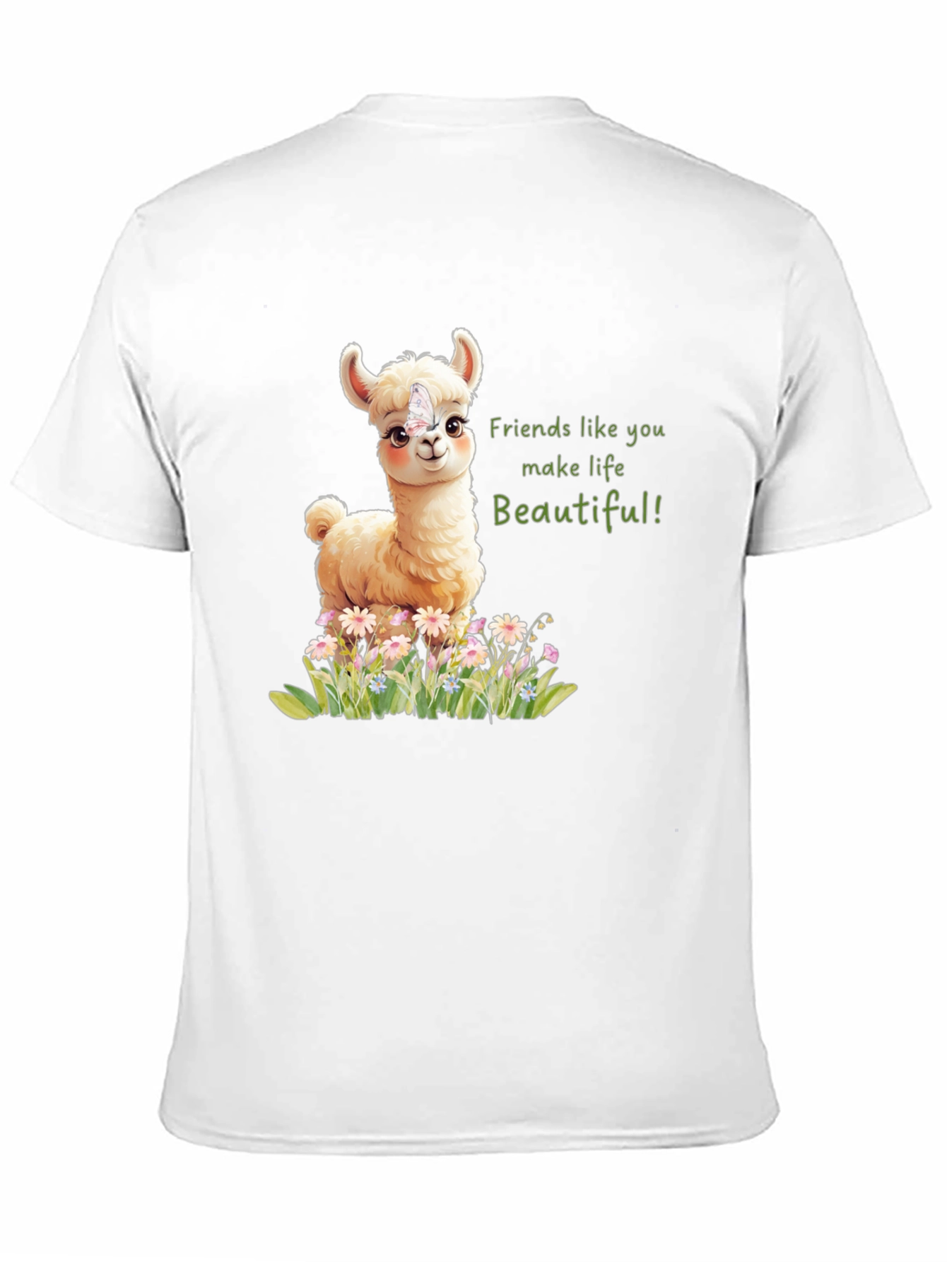 Cute Llama & Butterfly Friends Make Life Beautiful T-Shirt