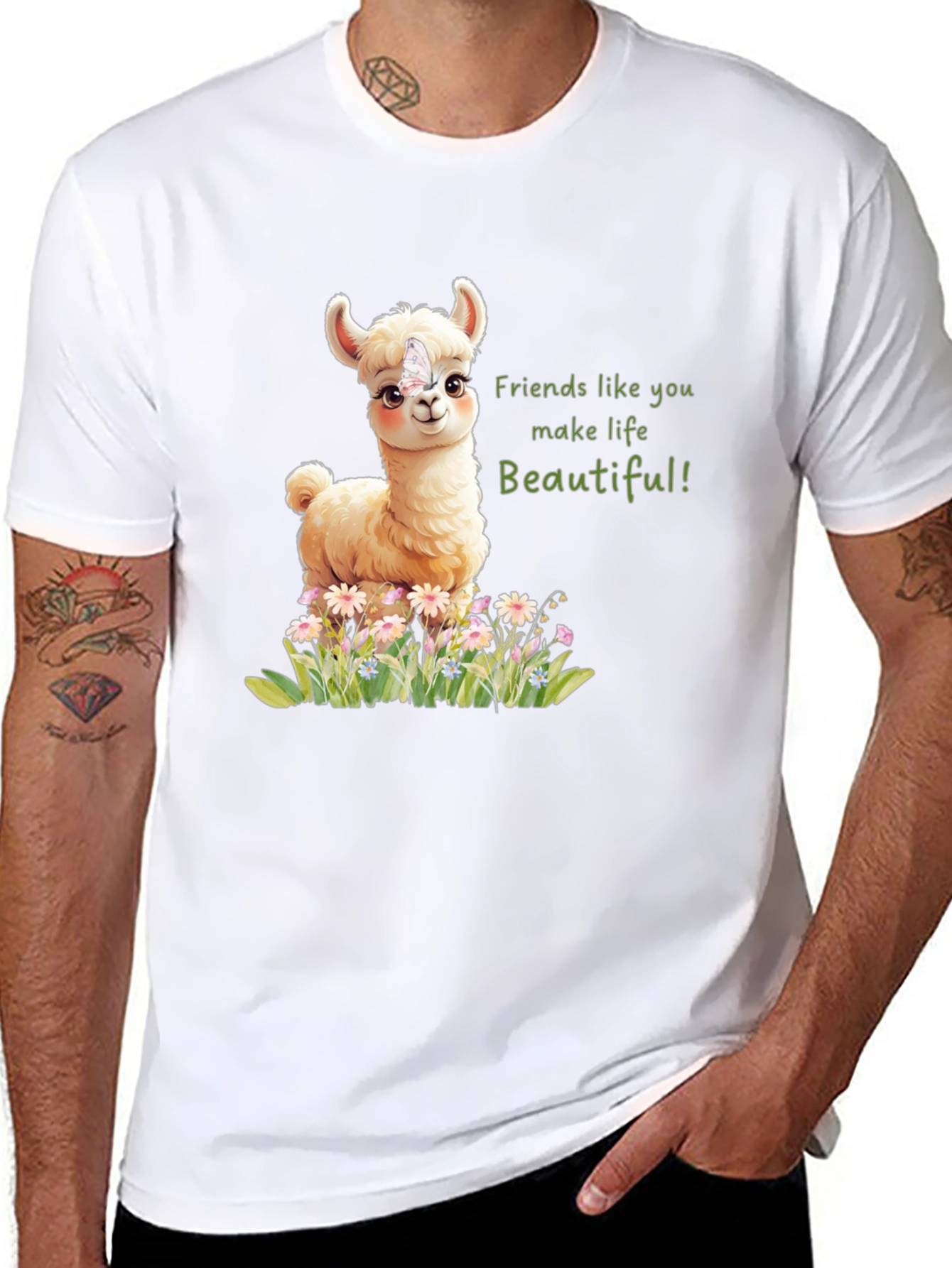 Cute Llama & Butterfly Friends Make Life Beautiful T-Shirt