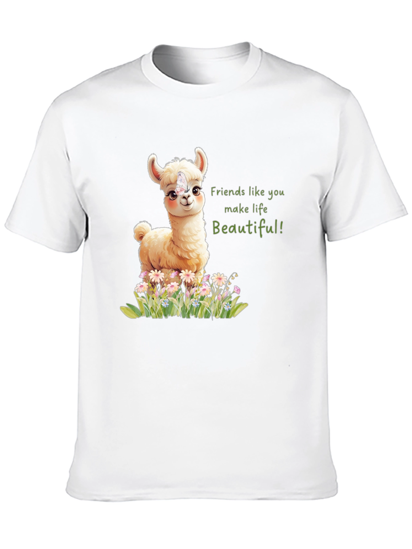 Cute Llama & Butterfly Friends Make Life Beautiful T-Shirt
