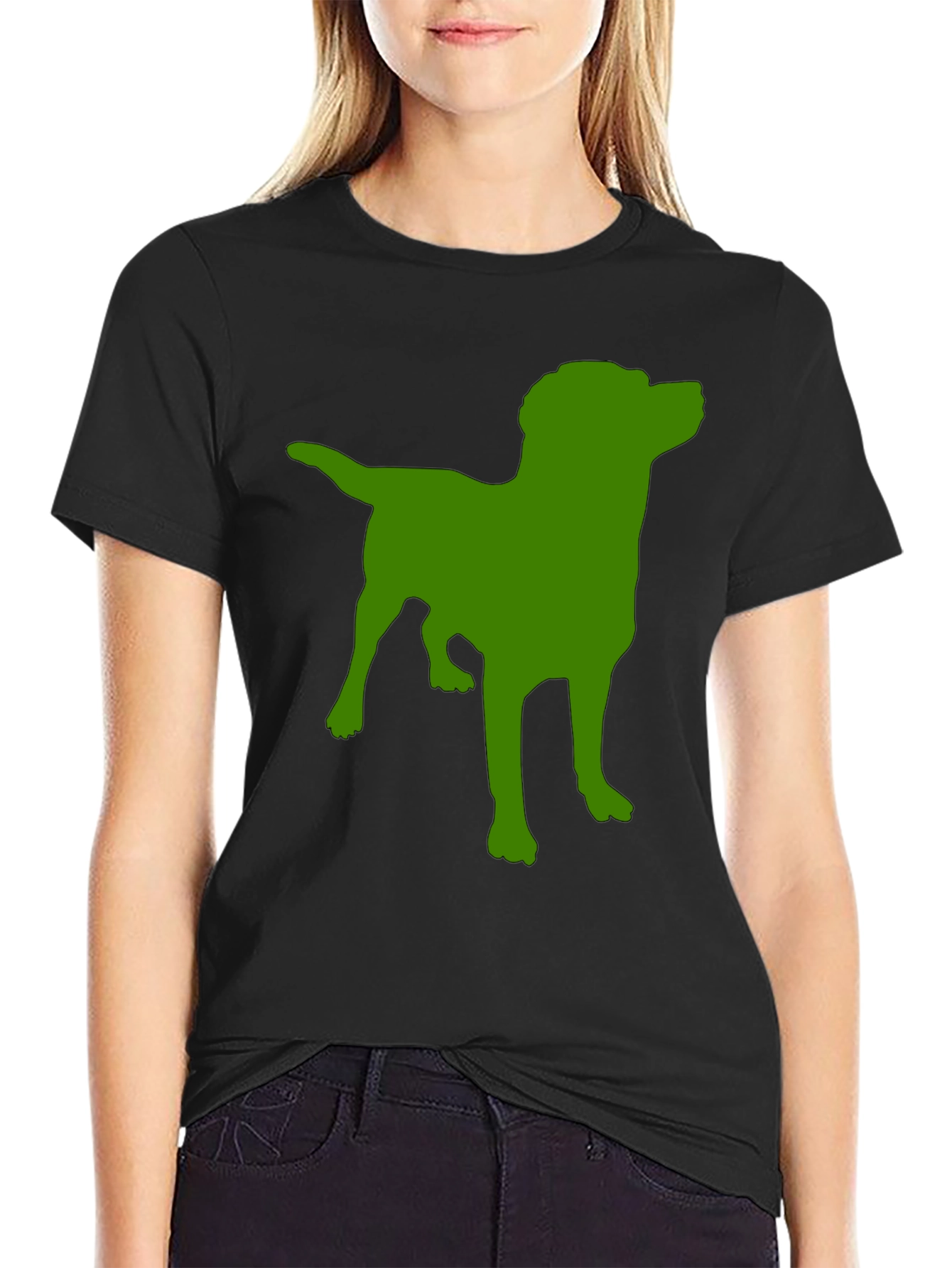 Dog Silhouette Graphic Tee - Black Cotton Casual Shirt