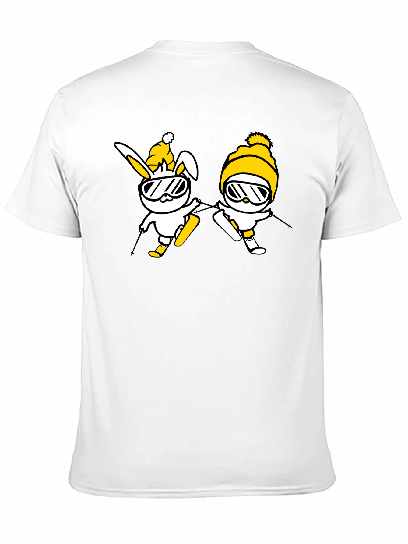 Skiing Bunny Graphic Tee - Black Cotton T-Shirt