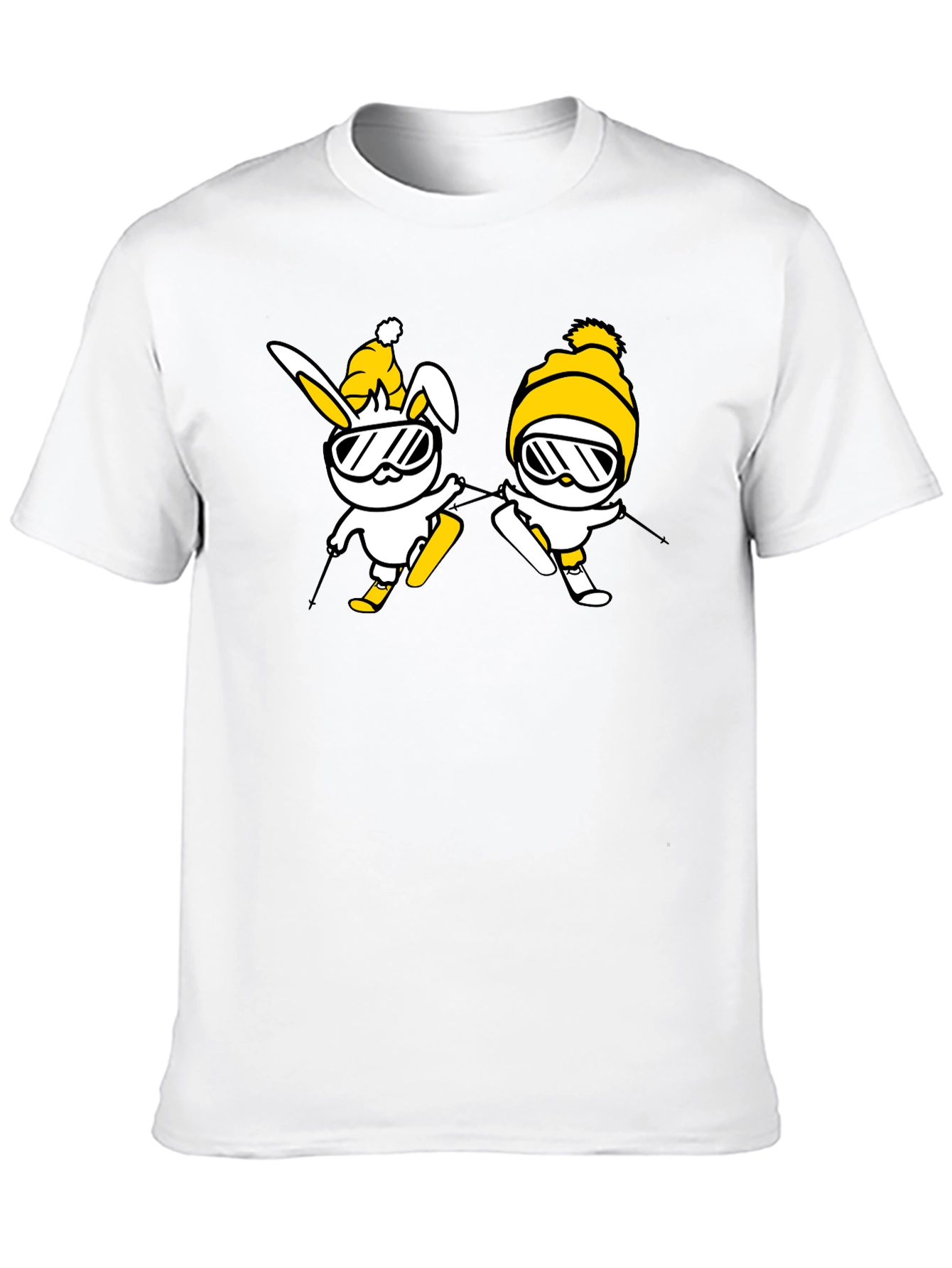 Skiing Bunny Graphic Tee - Black Cotton T-Shirt