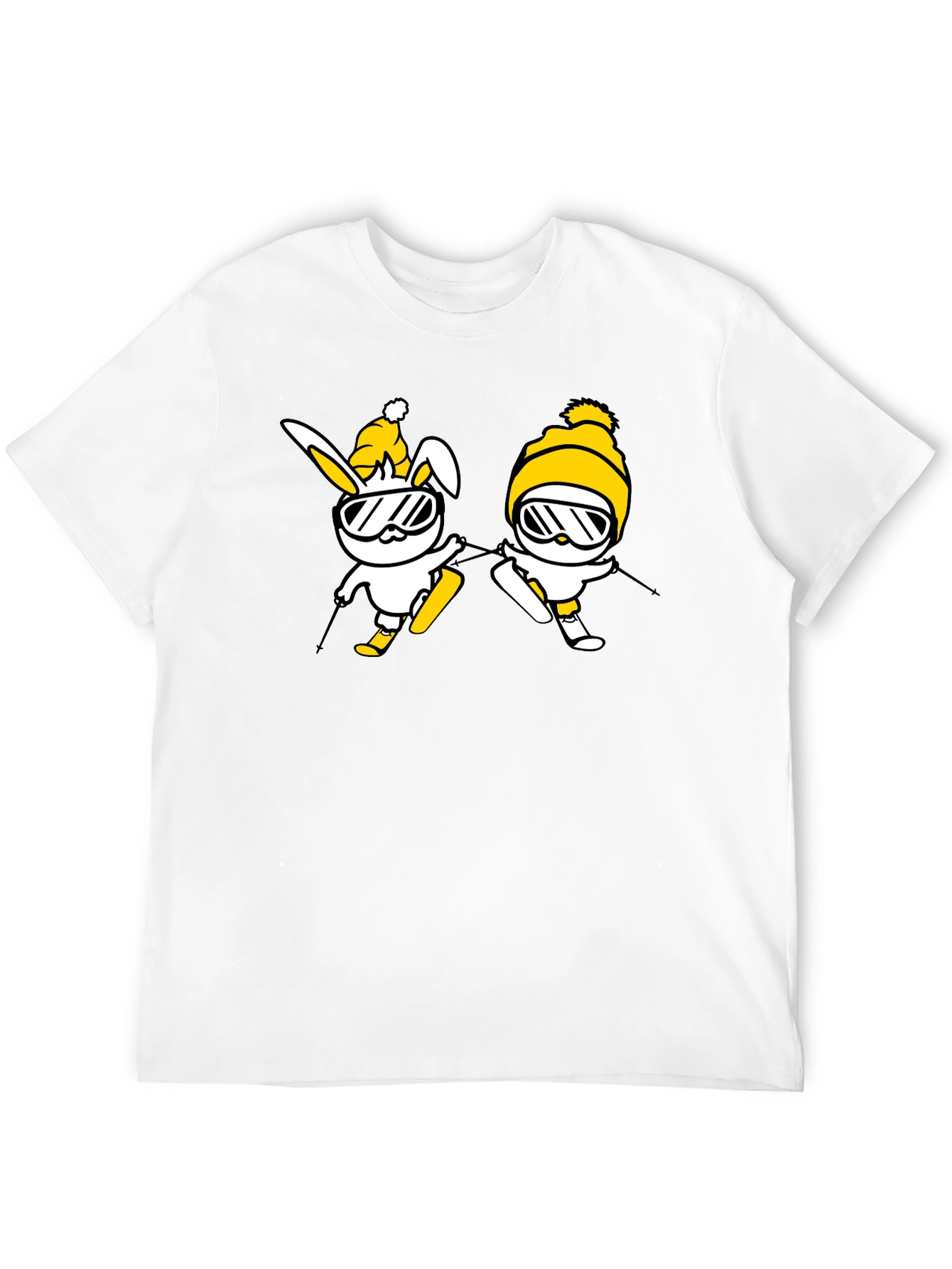 Skiing Bunny Graphic Tee - Black Cotton T-Shirt