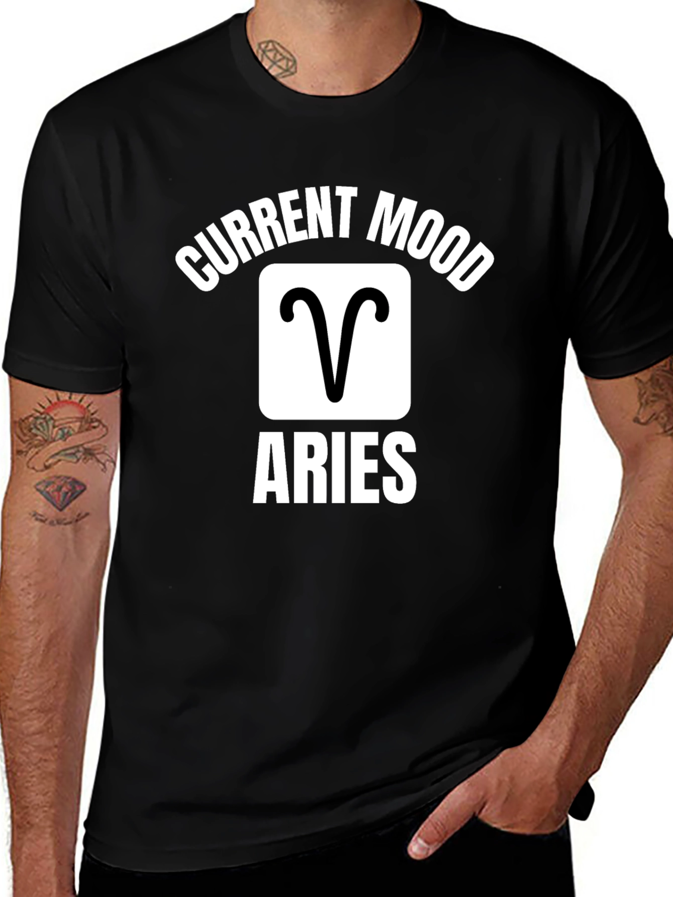 Aries Zodiac Current Mood Graphic Tee - Black