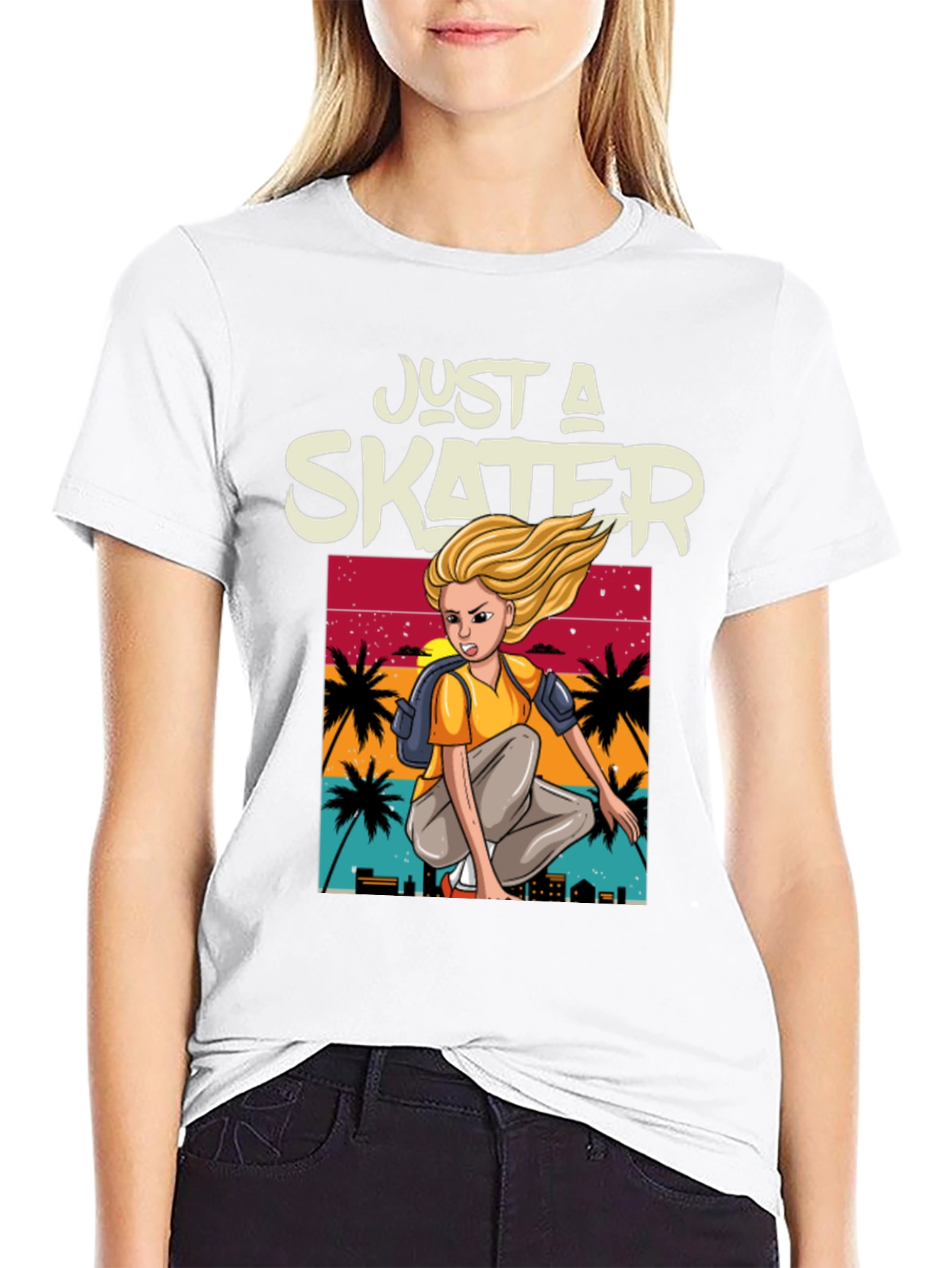 Just a Skater Graphic Tee - Palm Sunset Design