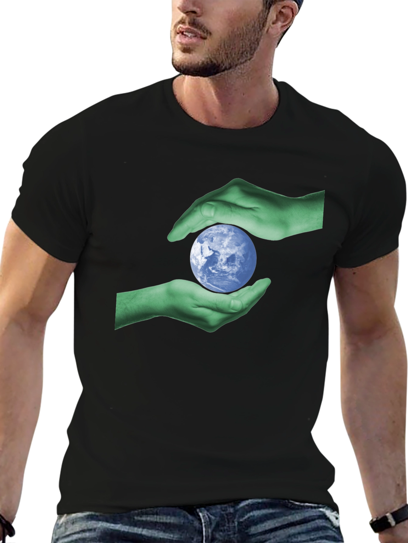 Earth Hands Graphic Tee - Black Cotton T-Shirt