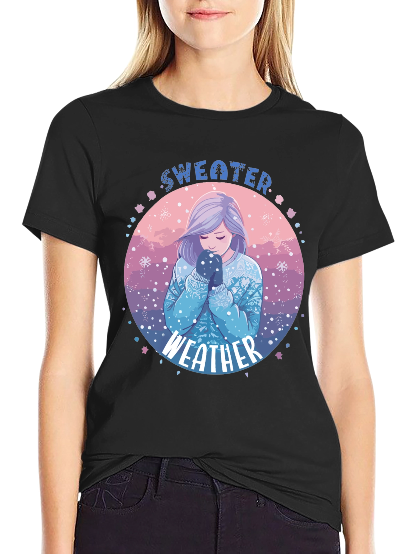 Sweater Weather Graphic T-Shirt - Cozy Anime Girl Design