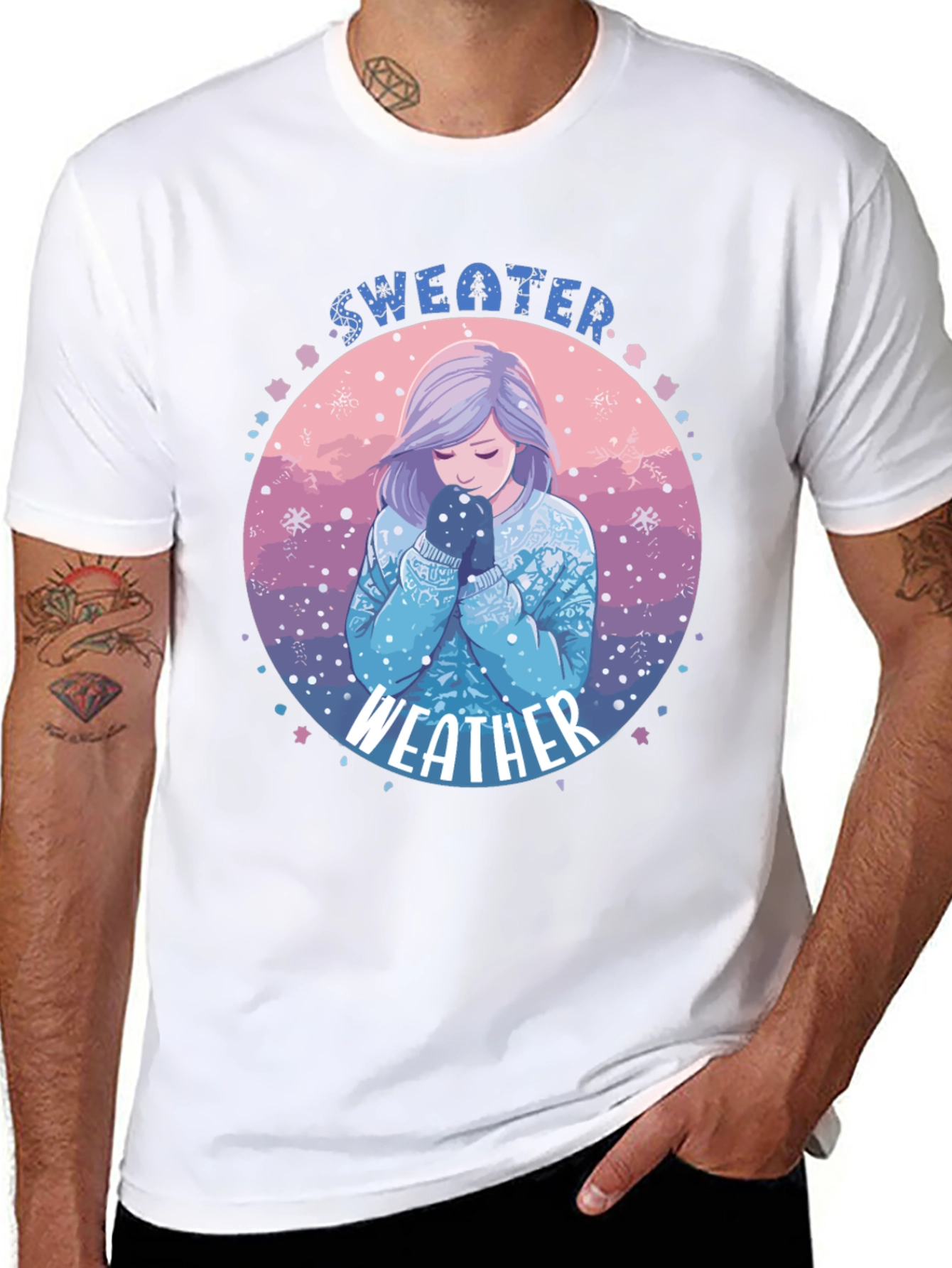Sweater Weather Graphic T-Shirt - Cozy Anime Girl Design