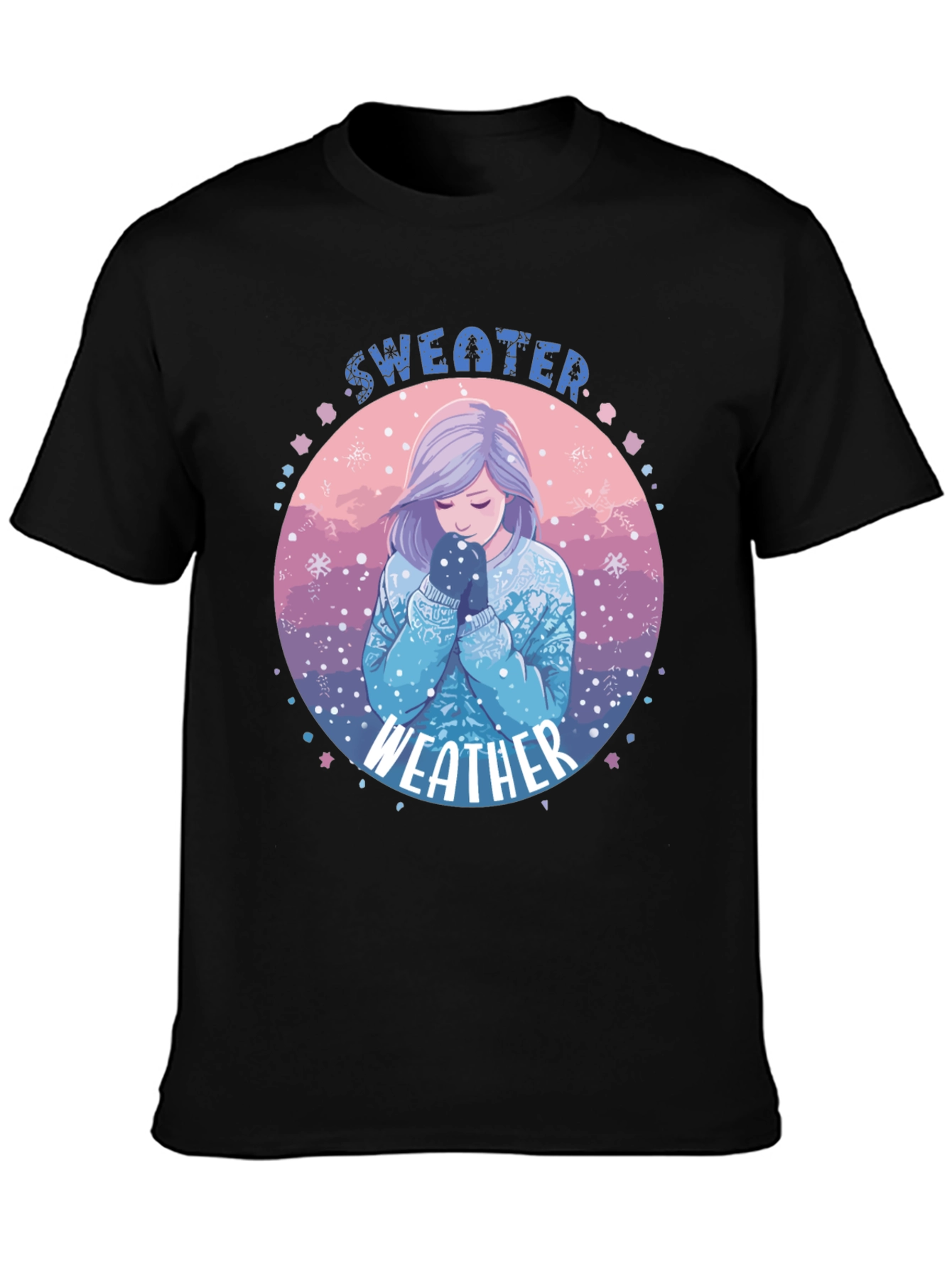 Sweater Weather Graphic T-Shirt - Cozy Anime Girl Design