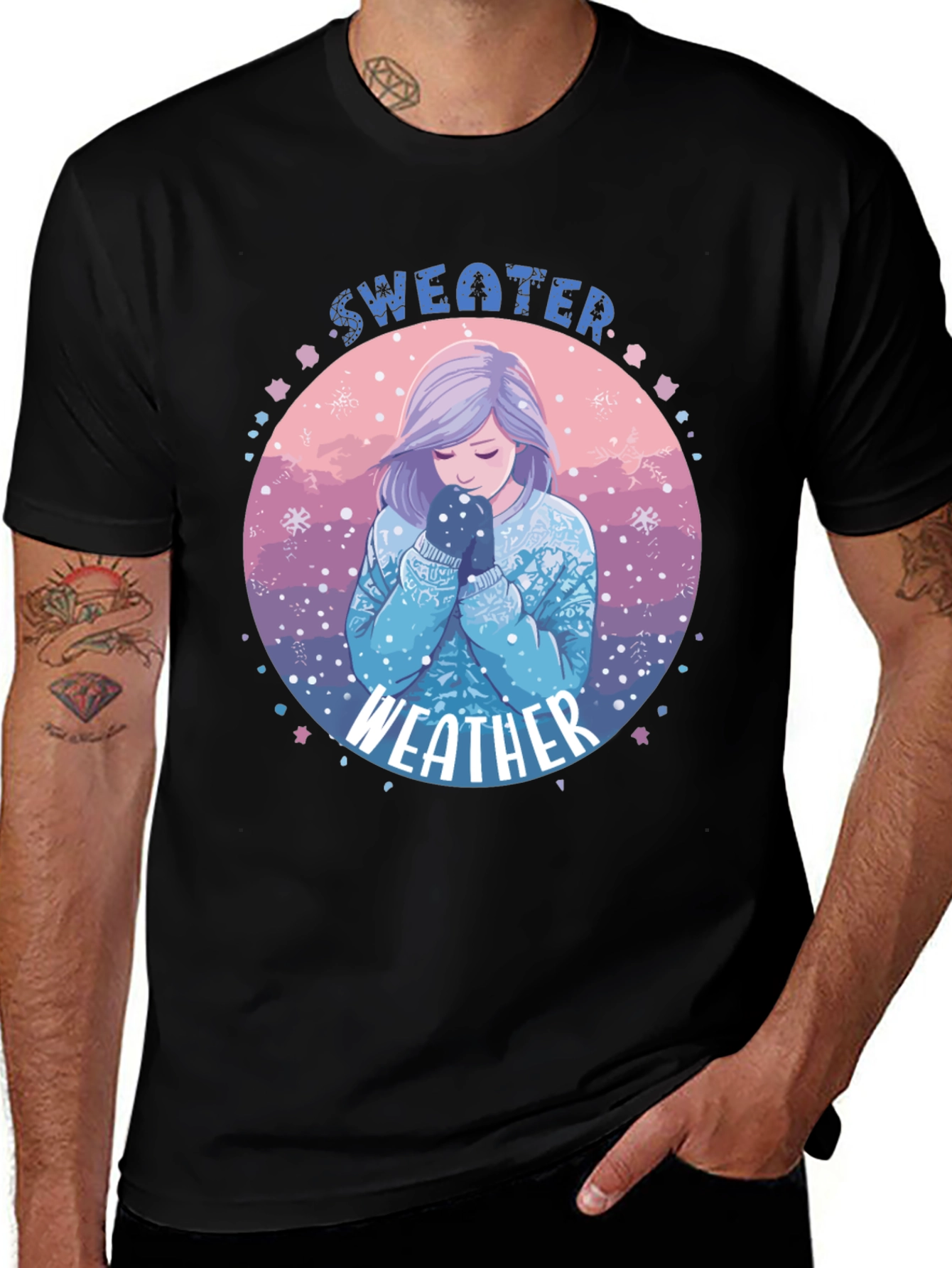 Sweater Weather Graphic T-Shirt - Cozy Anime Girl Design
