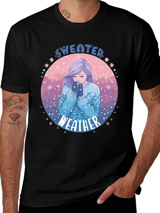Sweater Weather Graphic T-Shirt - Cozy Anime Girl Design