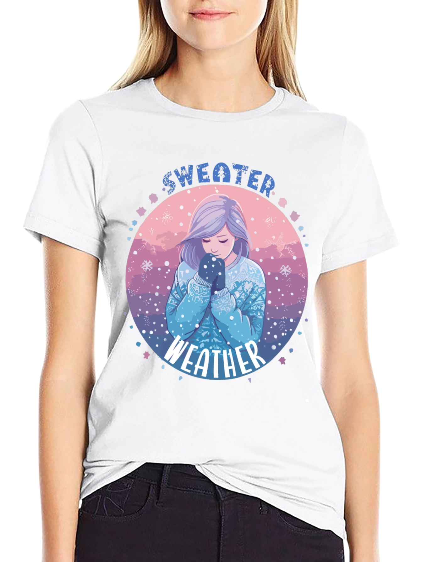 Sweater Weather Graphic T-Shirt - Cozy Anime Girl Design