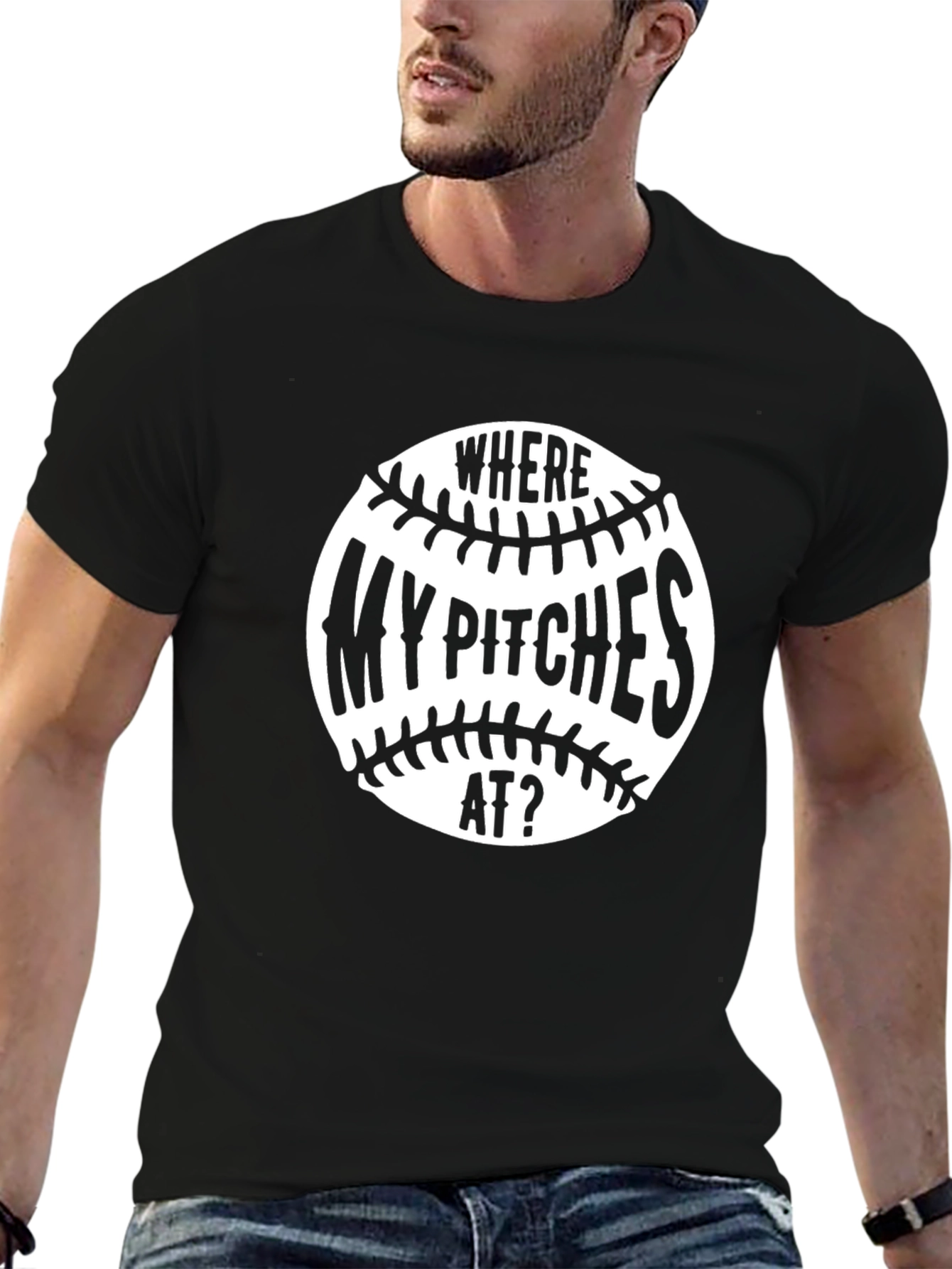 Funny Baseball T-Shirt - Where My Pitches At?