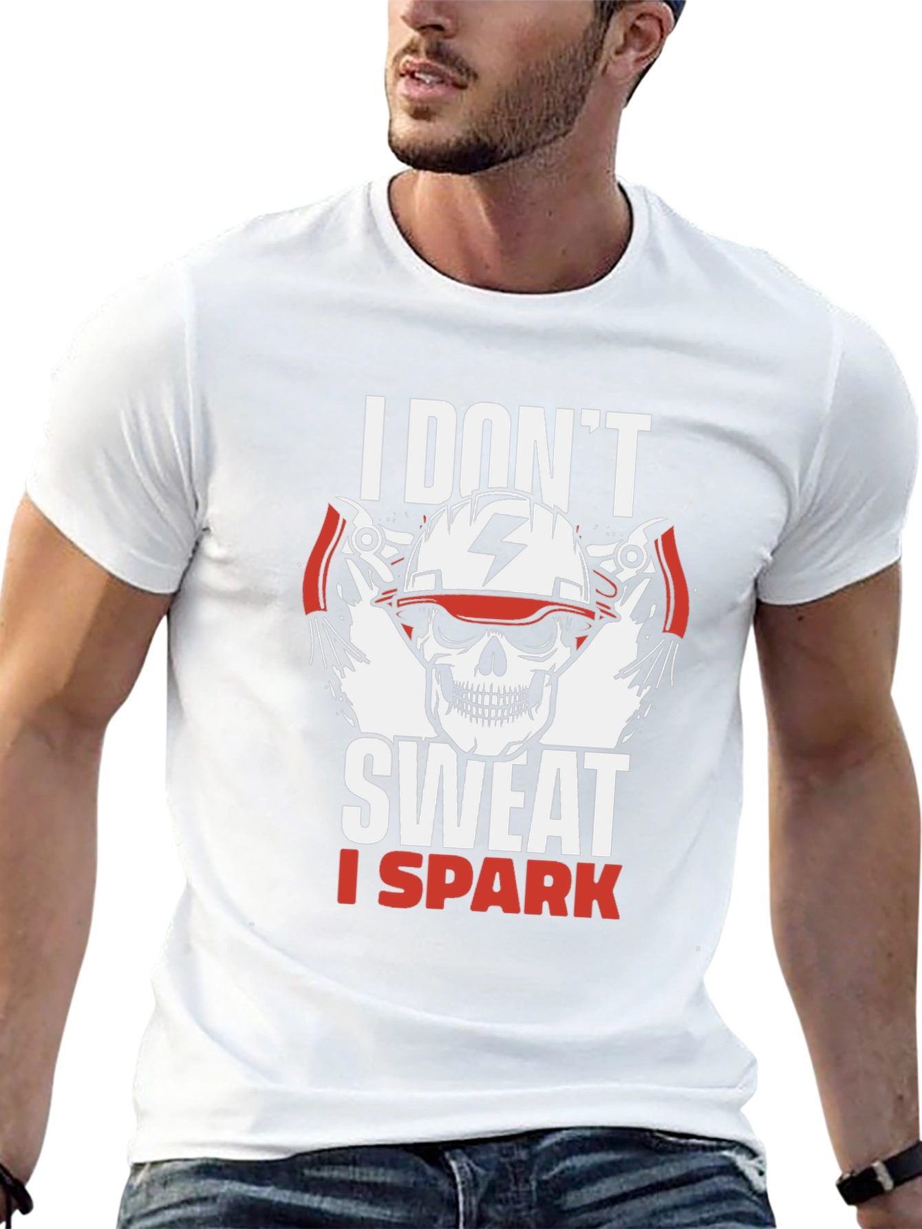 Electrician Skull T-Shirt - I Dont Sweat I Spark