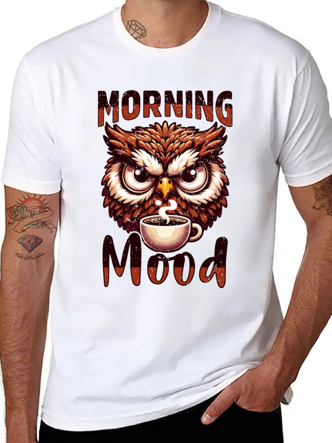 Morning Mood Owl T-Shirt - Coffee Lover Apparel
