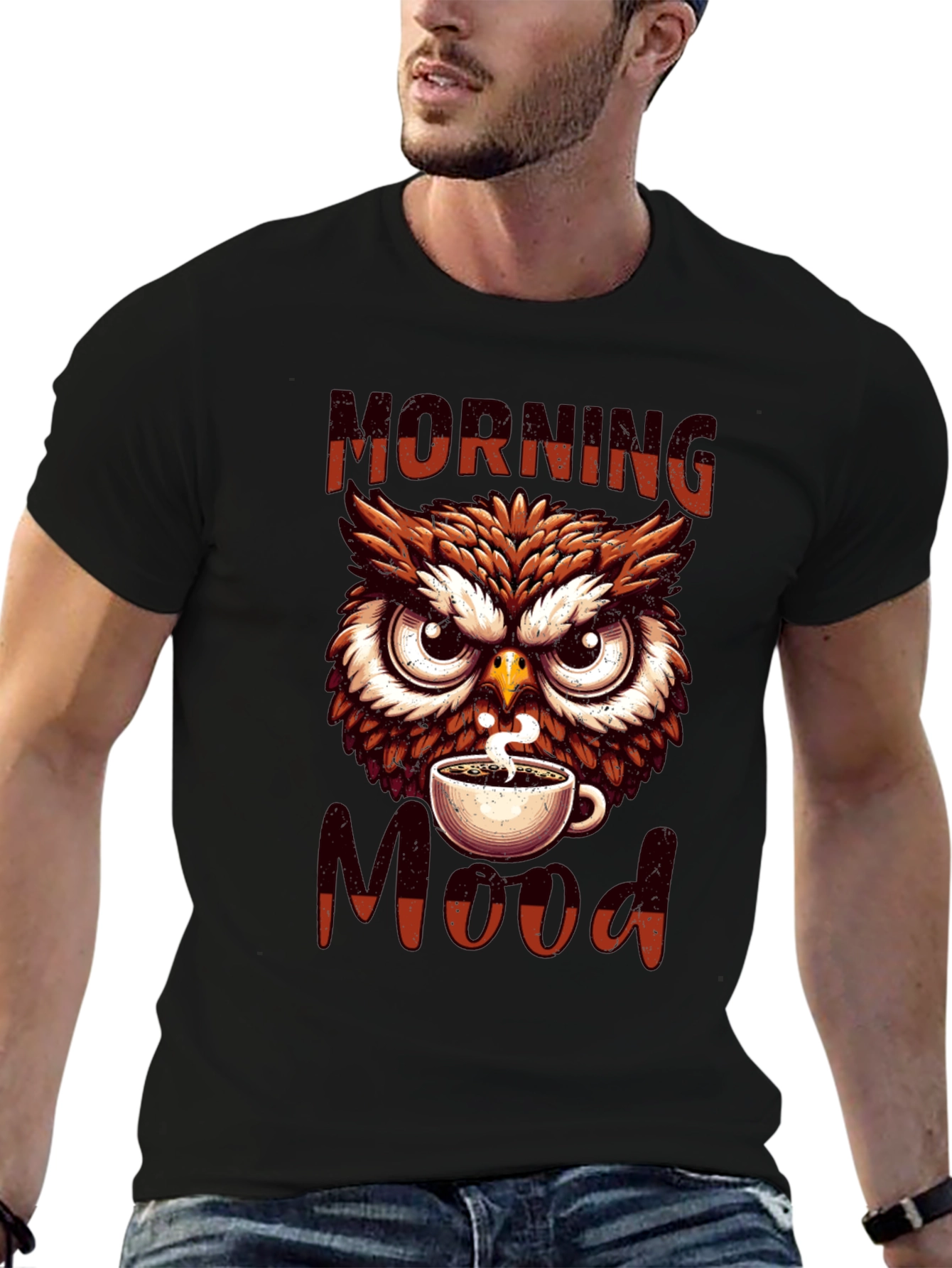 Morning Mood Owl T-Shirt - Coffee Lover Apparel