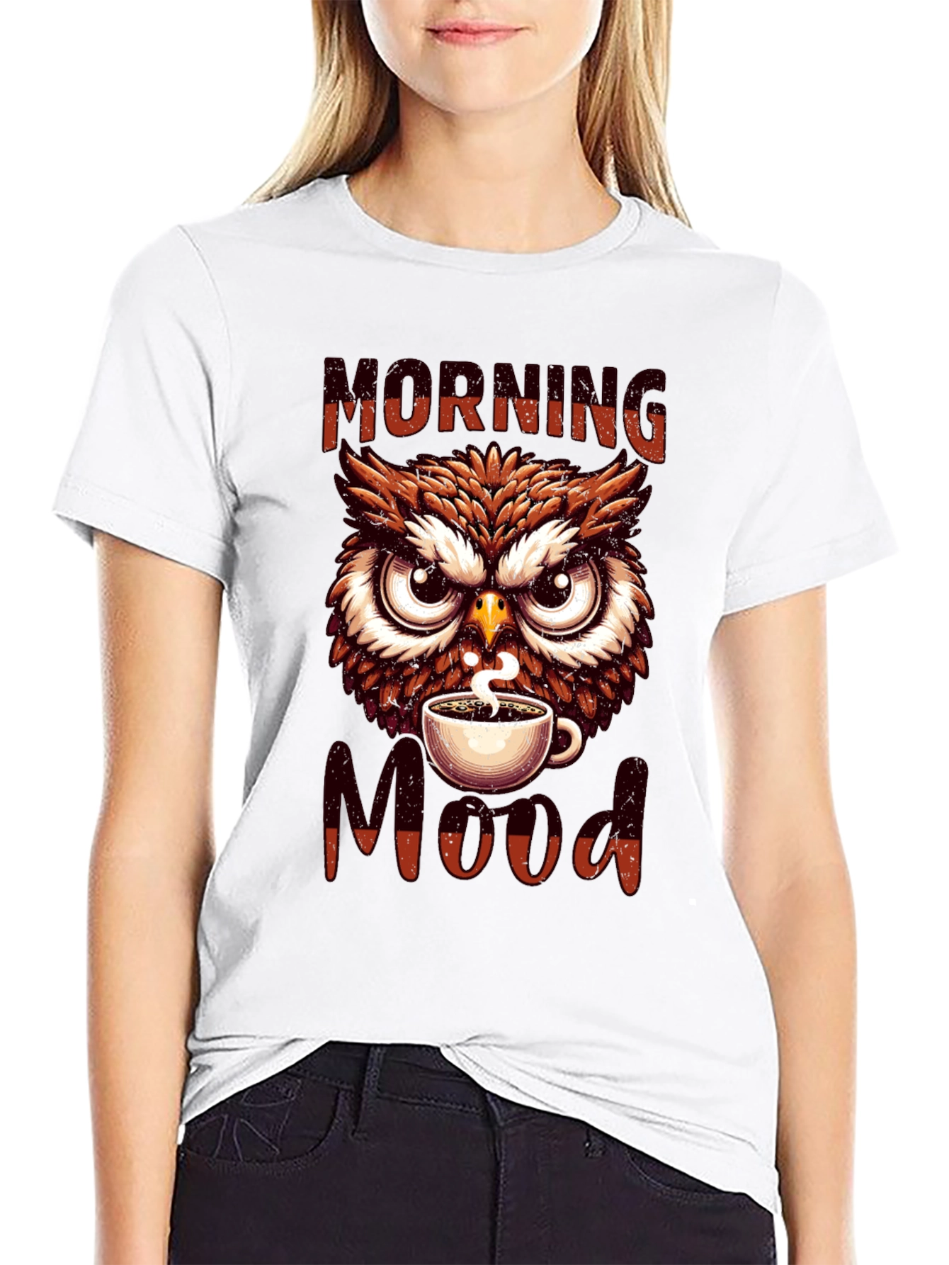Morning Mood Owl T-Shirt - Coffee Lover Apparel