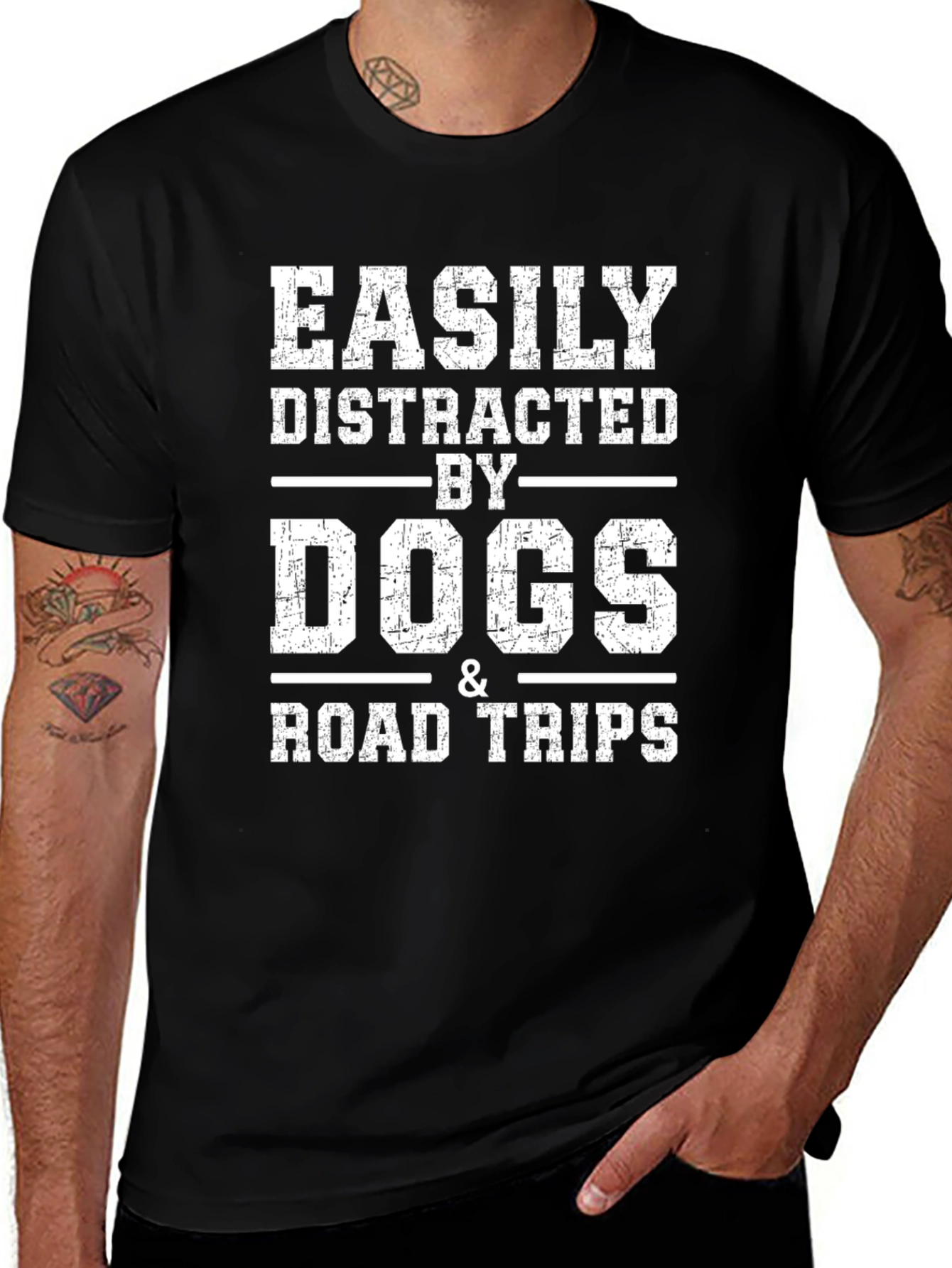 Easily Distracted By Dogs & Road Trips Graphic T-Shirt
