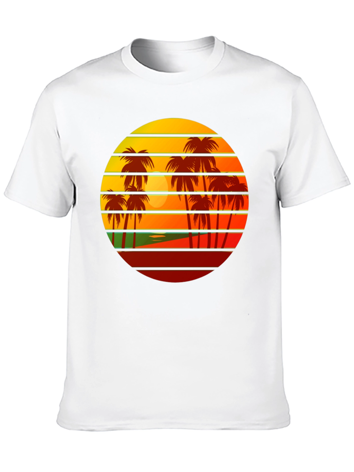 Retro Sunset Palm Tree Graphic Tee - Black