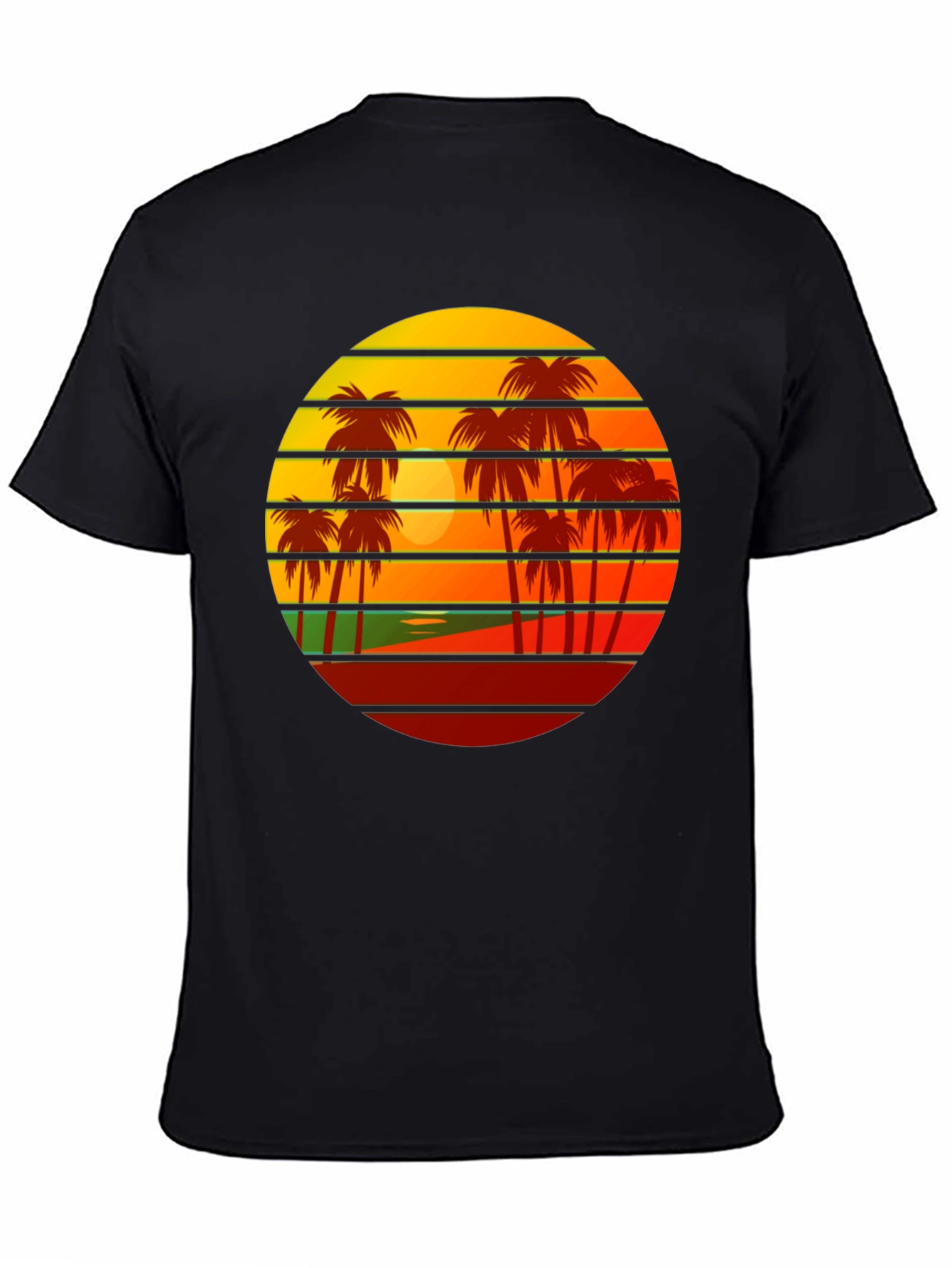 Retro Sunset Palm Tree Graphic Tee - Black
