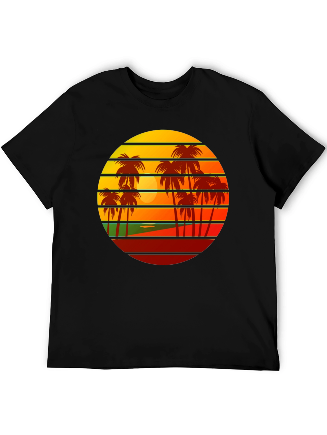Retro Sunset Palm Tree Graphic Tee - Black