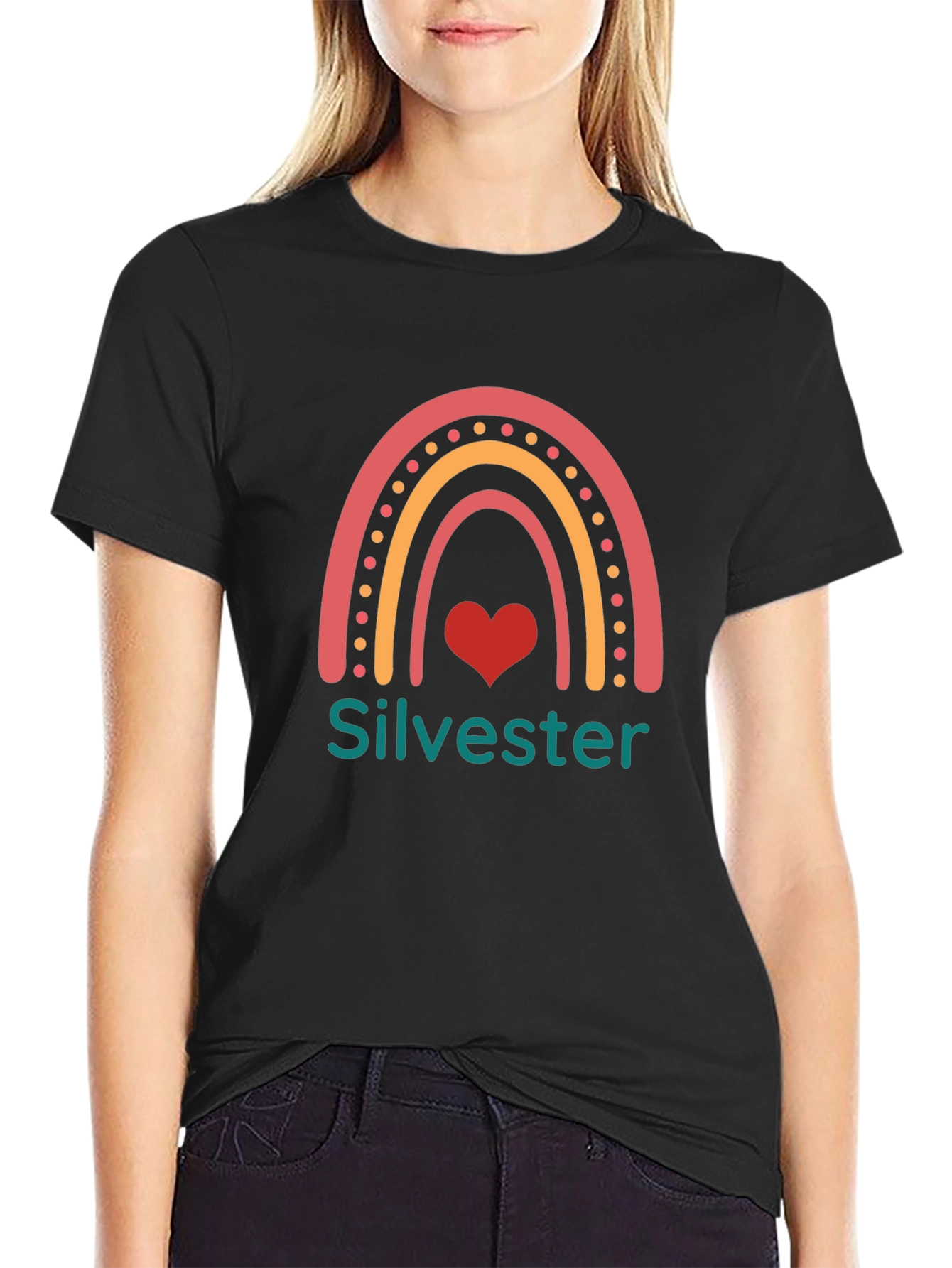 Silvester Rainbow Heart Black T-Shirt