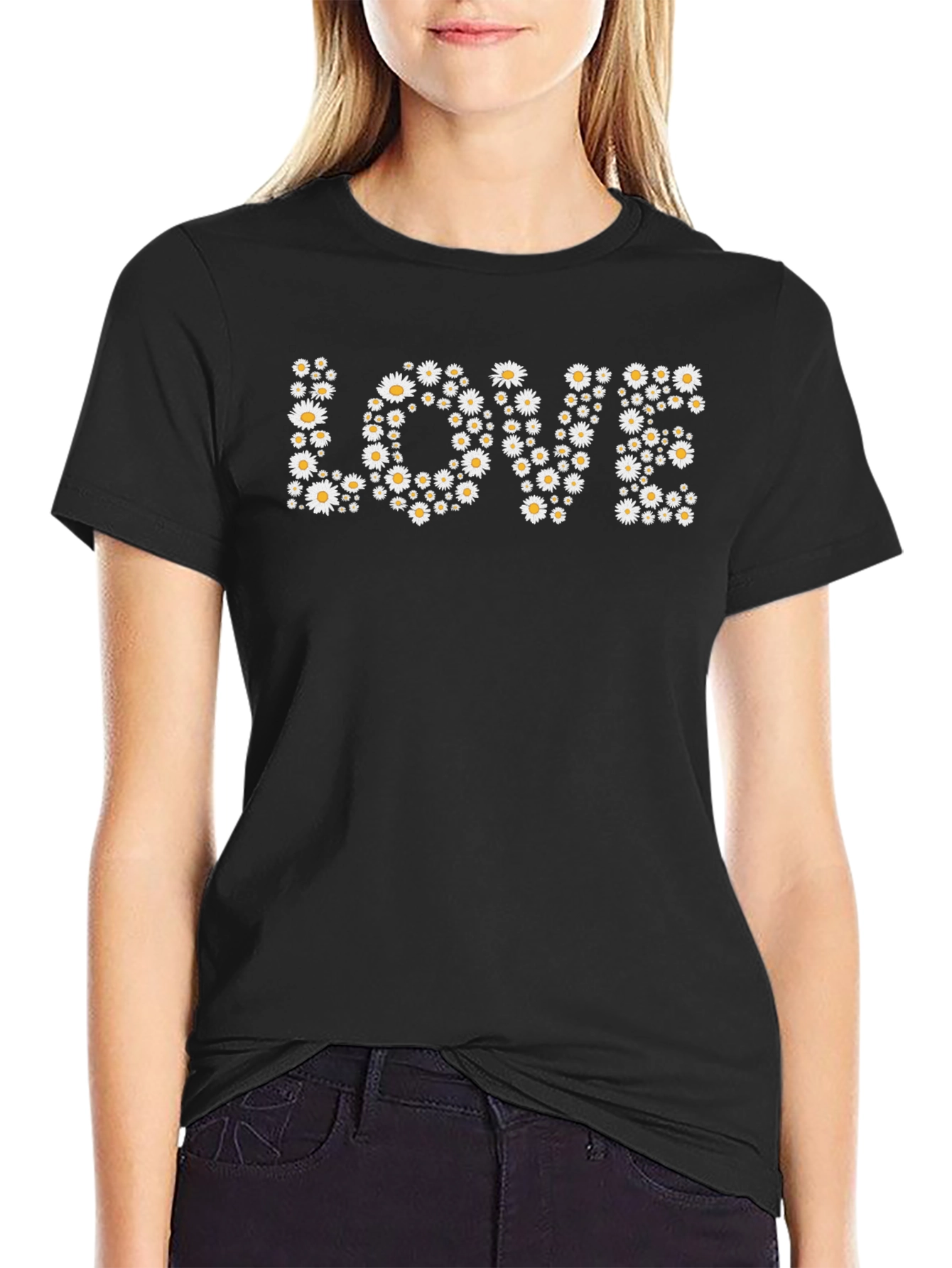 Floral LOVE Graphic Tee - Black