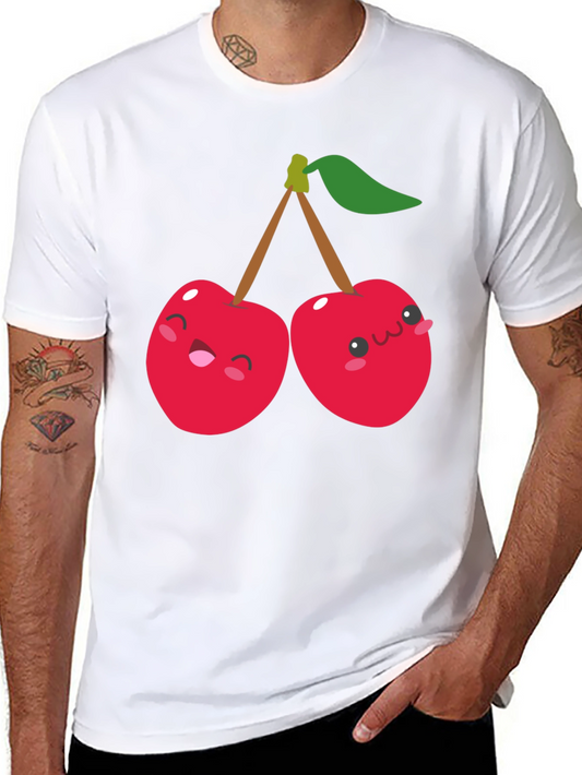 Cute Cherry Cartoon Graphic Black T-Shirt