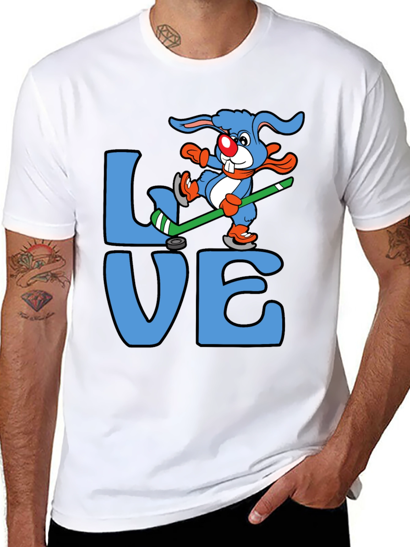 Love Hockey Rabbit Graphic T-Shirt