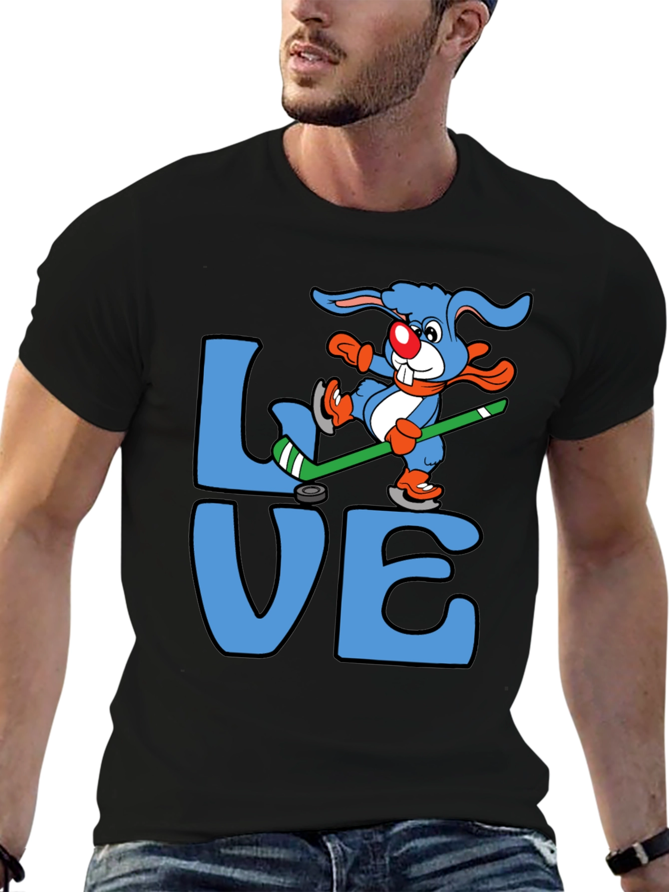 Love Hockey Rabbit Graphic T-Shirt