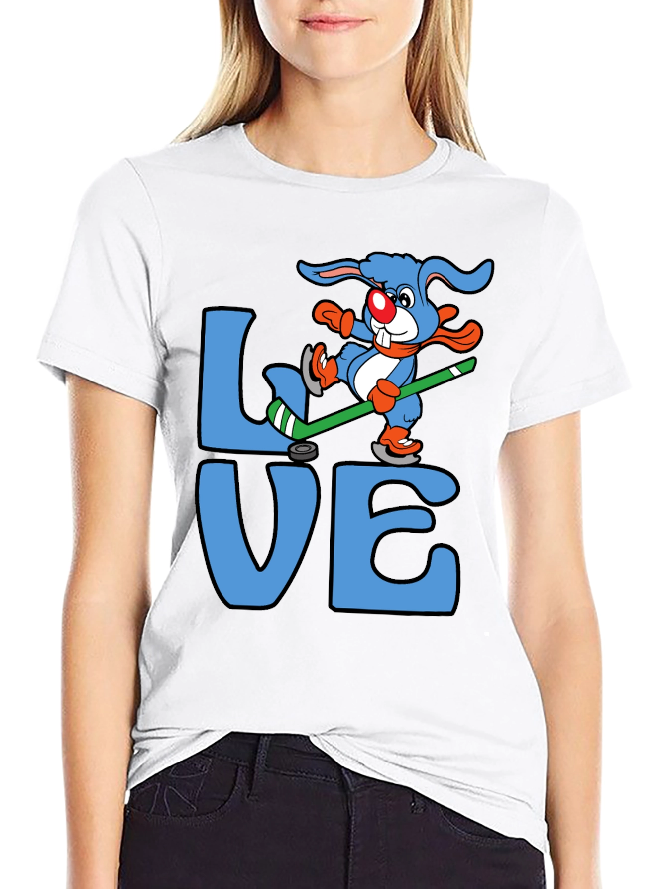 Love Hockey Rabbit Graphic T-Shirt