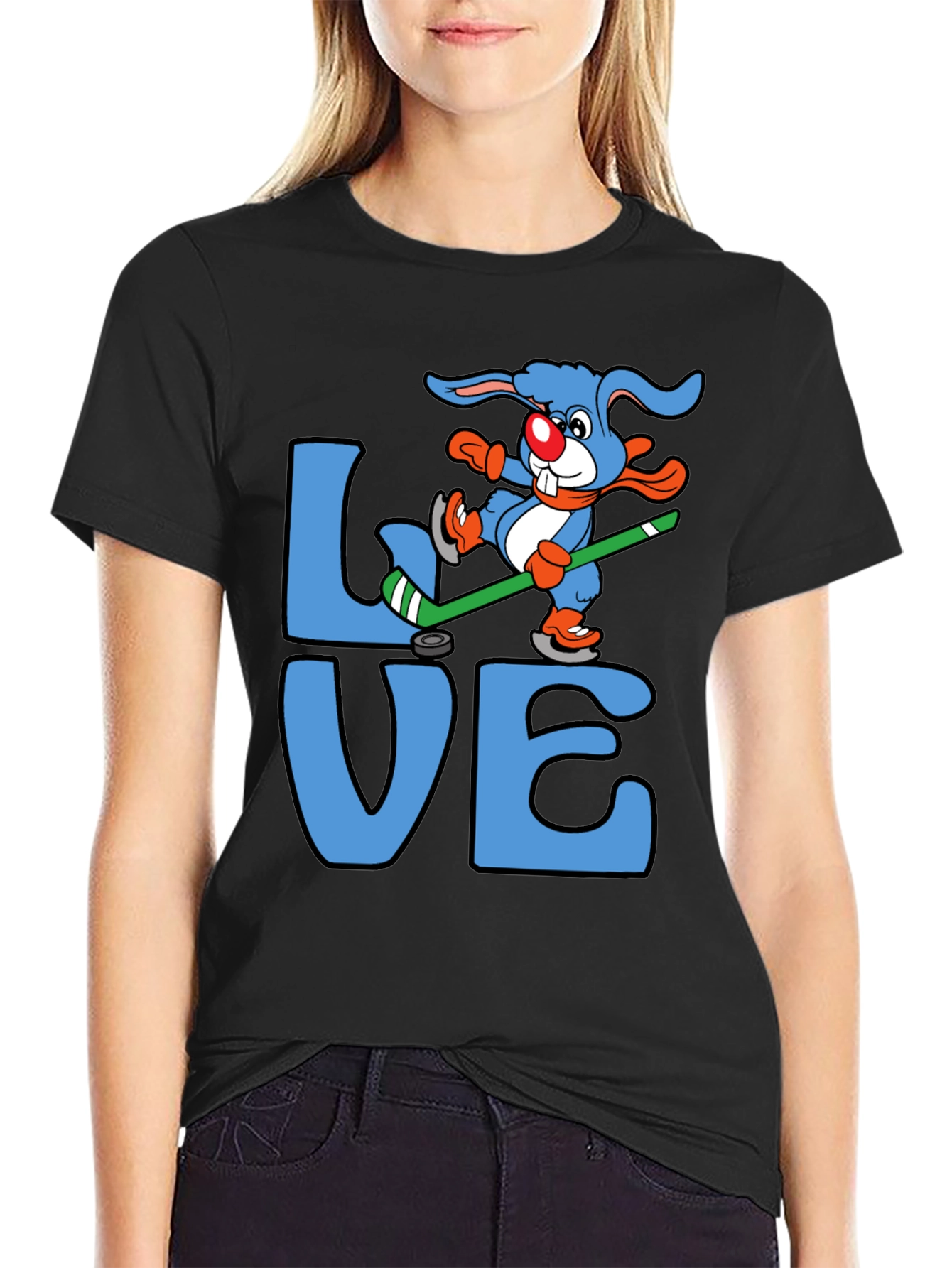 Love Hockey Rabbit Graphic T-Shirt