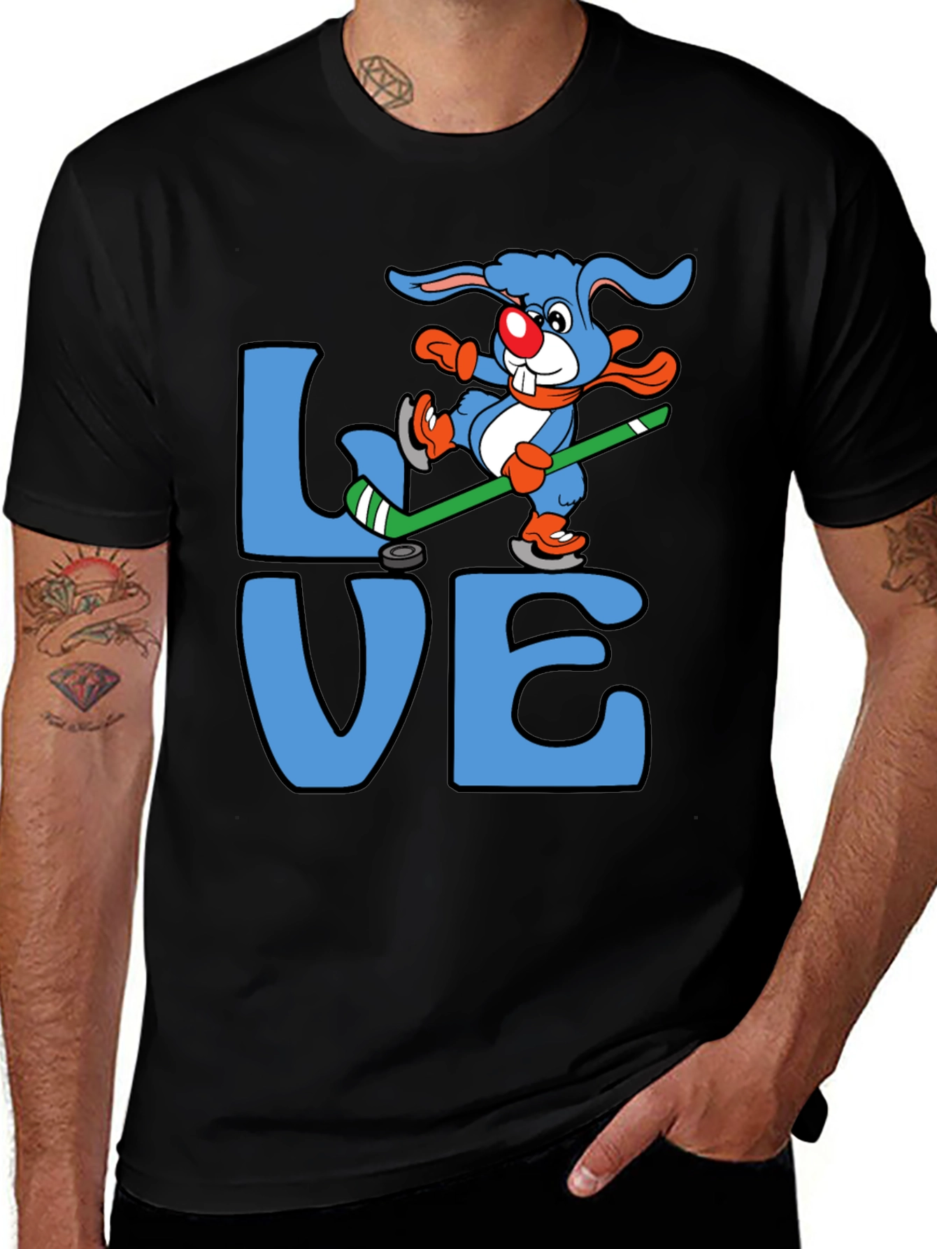 Love Hockey Rabbit Graphic T-Shirt