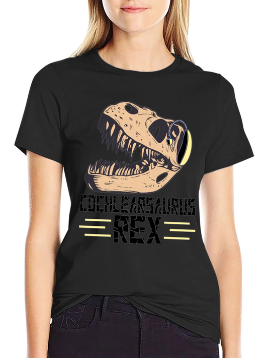 Cochlearsaurus Rex T-Shirt - Dinosaur Skull with Headphones