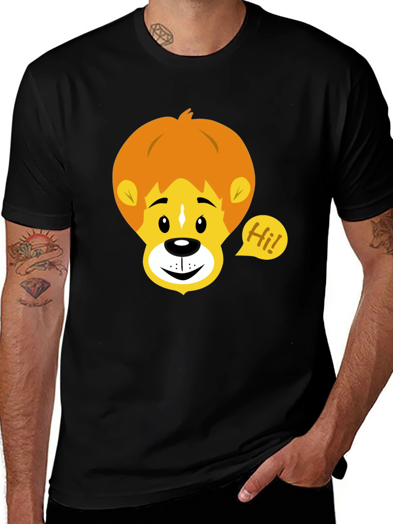 Cartoon Lion Graphic Tee - Black