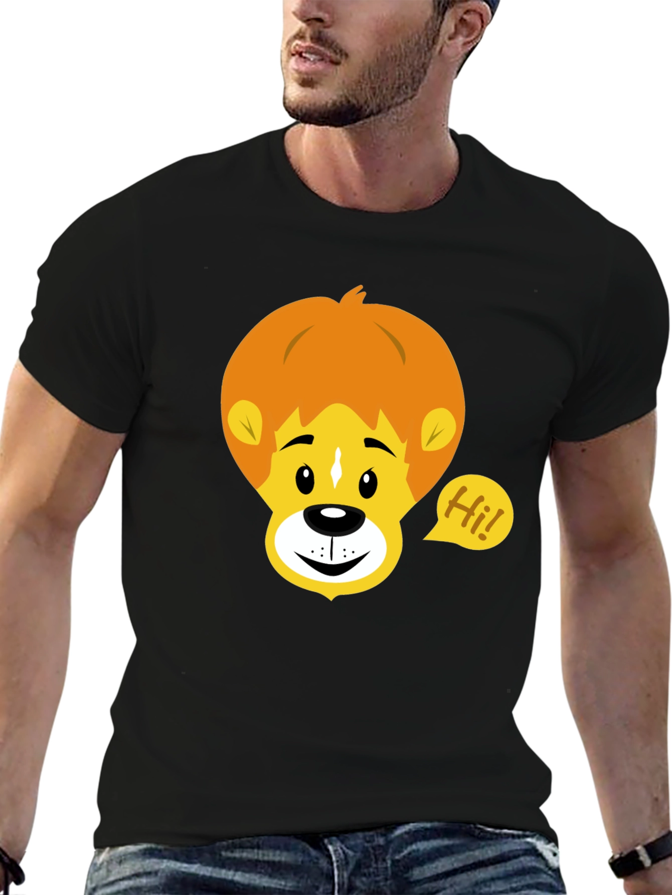 Cartoon Lion Graphic Tee - Black