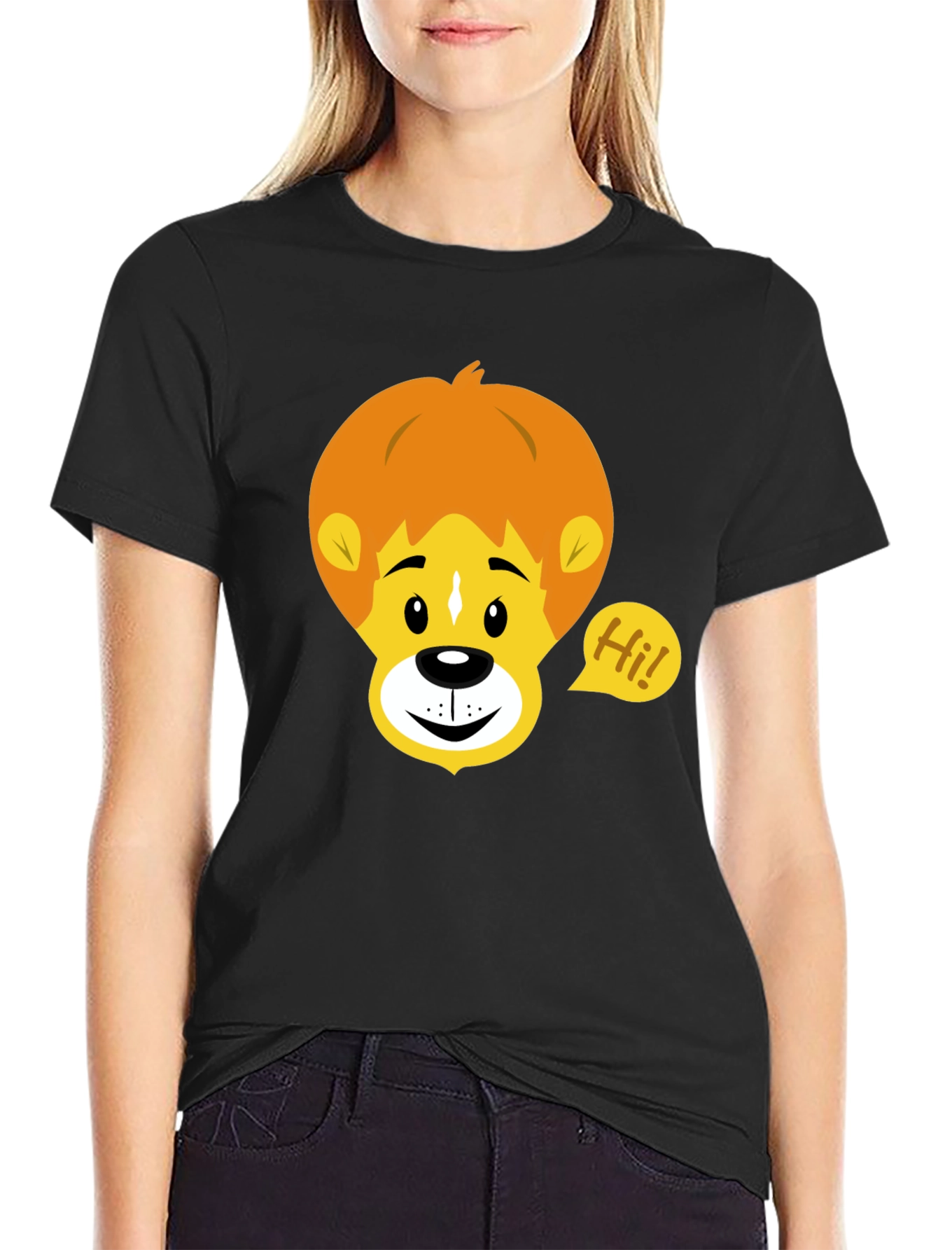 Cartoon Lion Graphic Tee - Black
