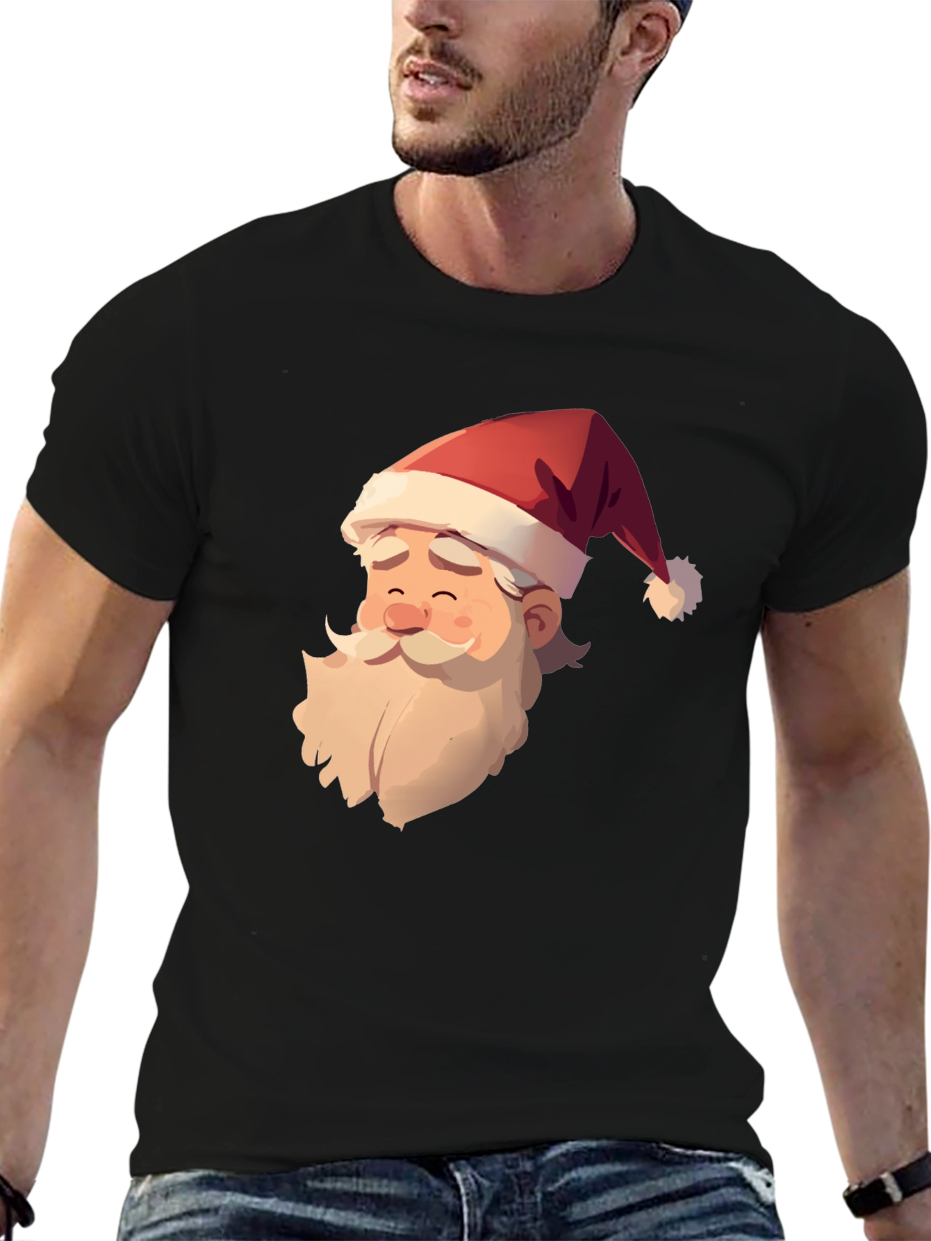 Santa Claus Graphic Print Black T-Shirt