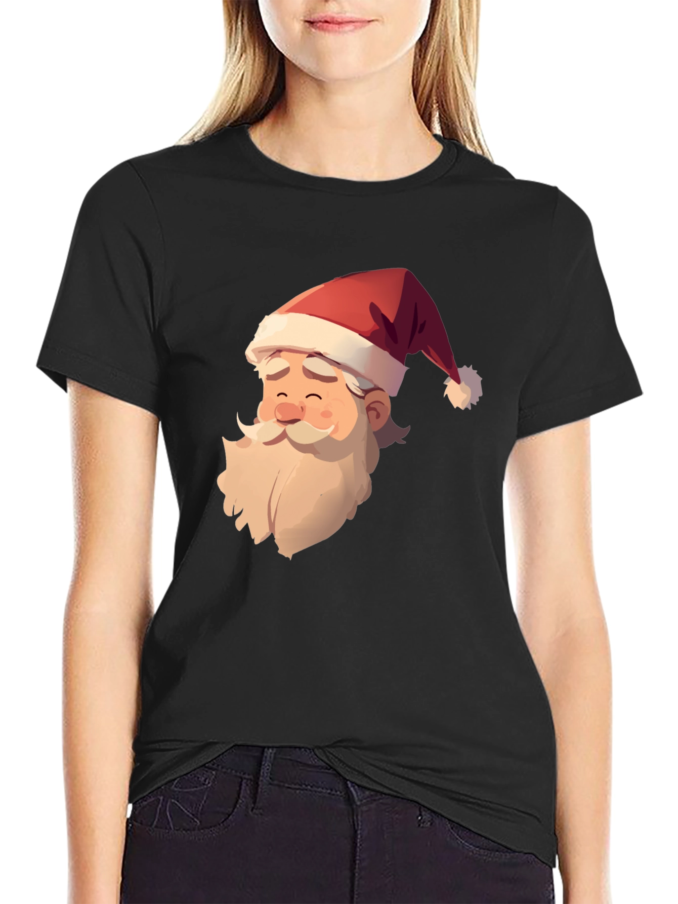 Santa Claus Graphic Print Black T-Shirt
