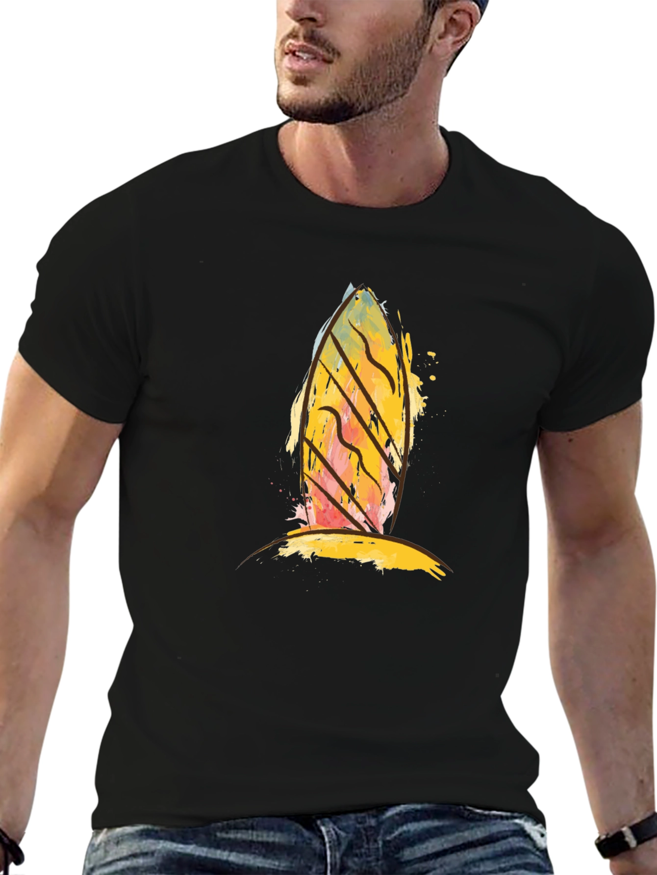 Abstract Surfboard Graphic Black T-Shirt