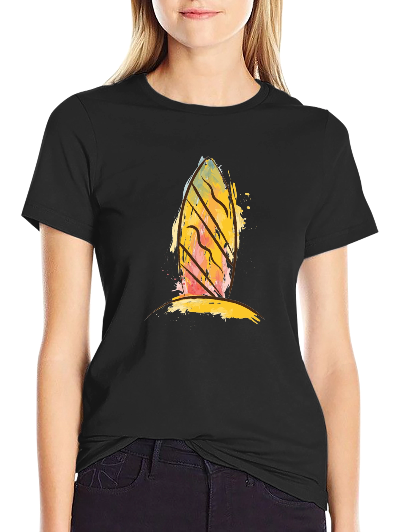 Abstract Surfboard Graphic Black T-Shirt