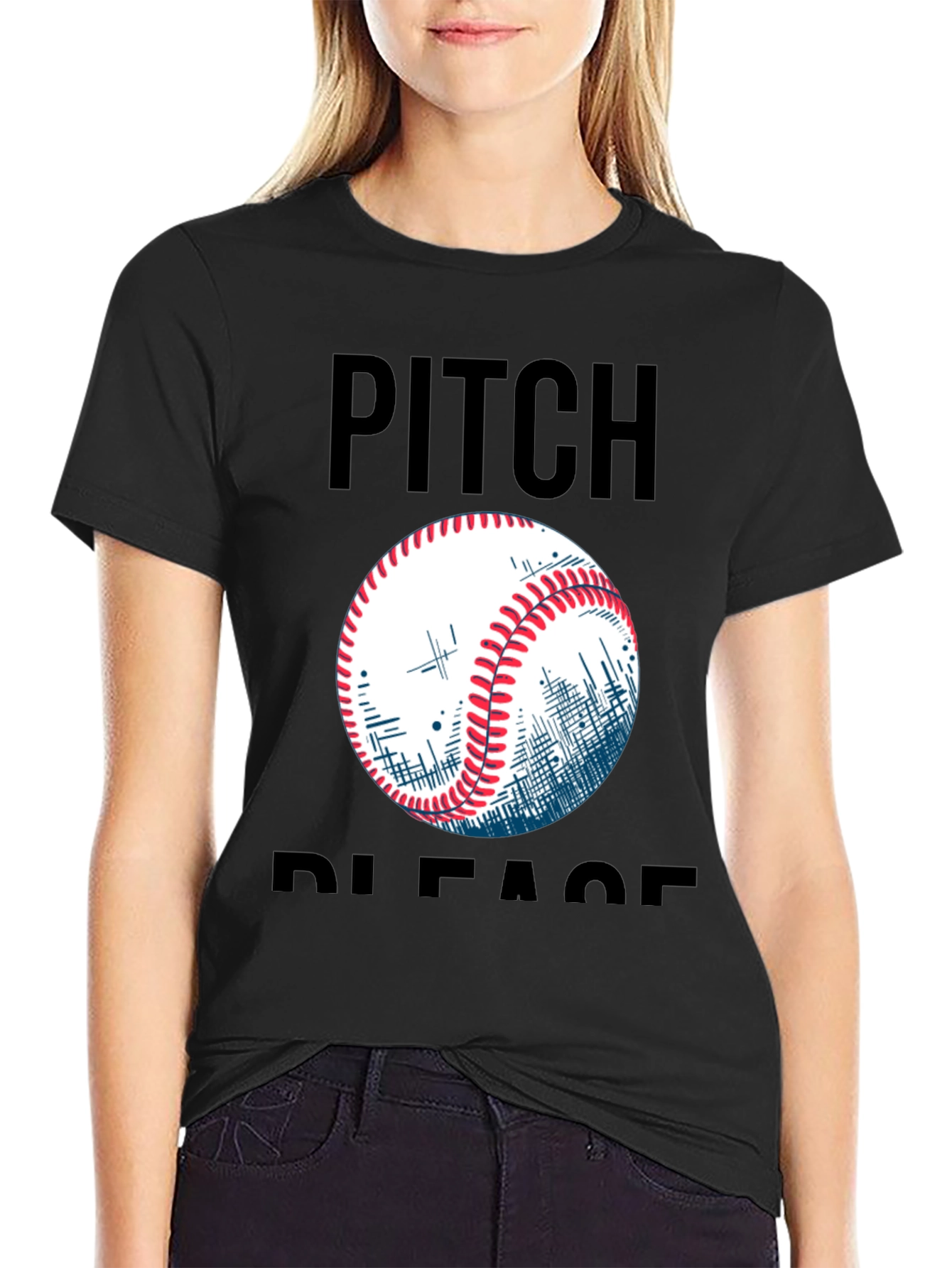 Pitch Please Baseball Graphic Tee - Black