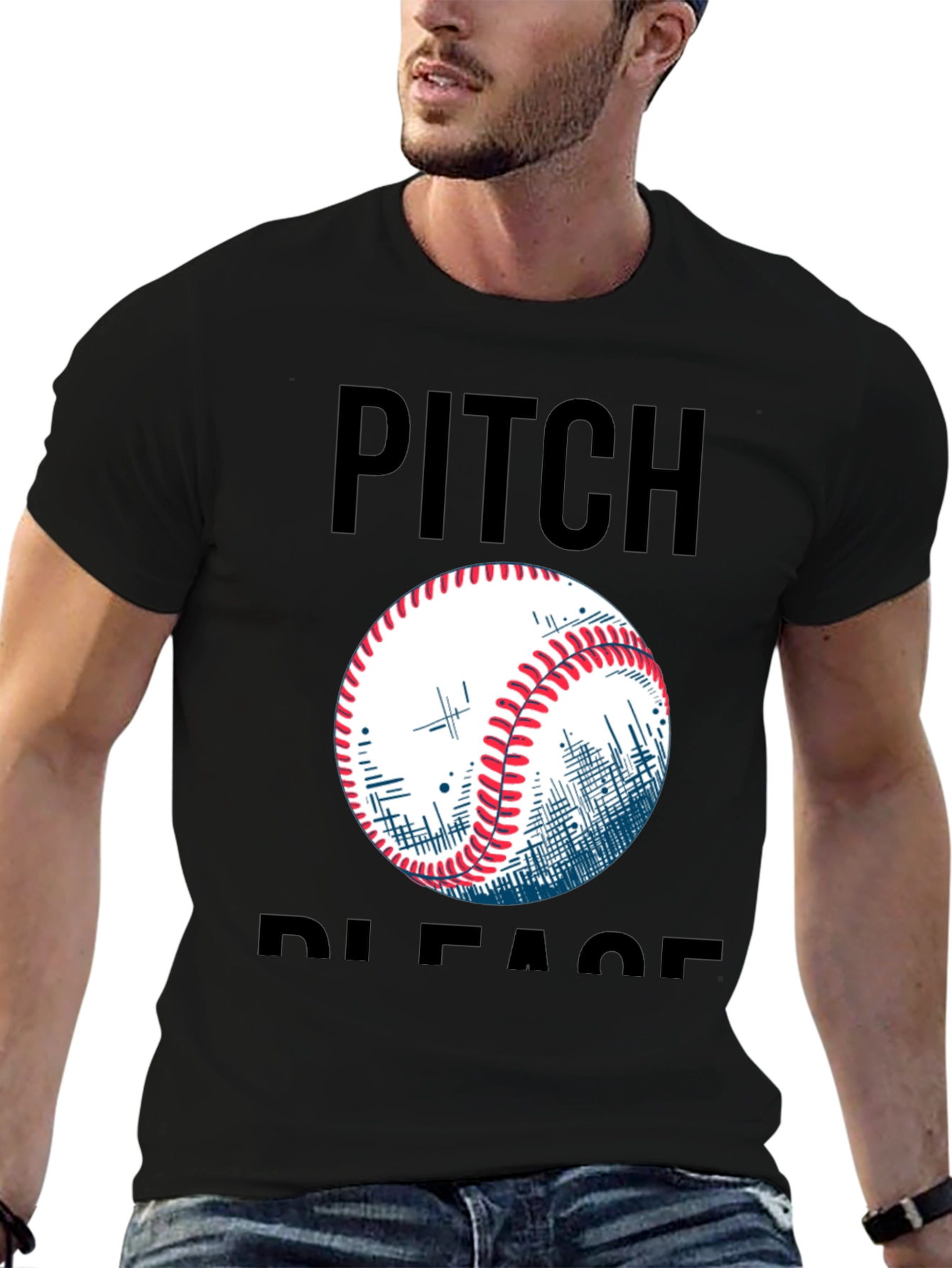 Pitch Please Baseball Graphic Tee - Black