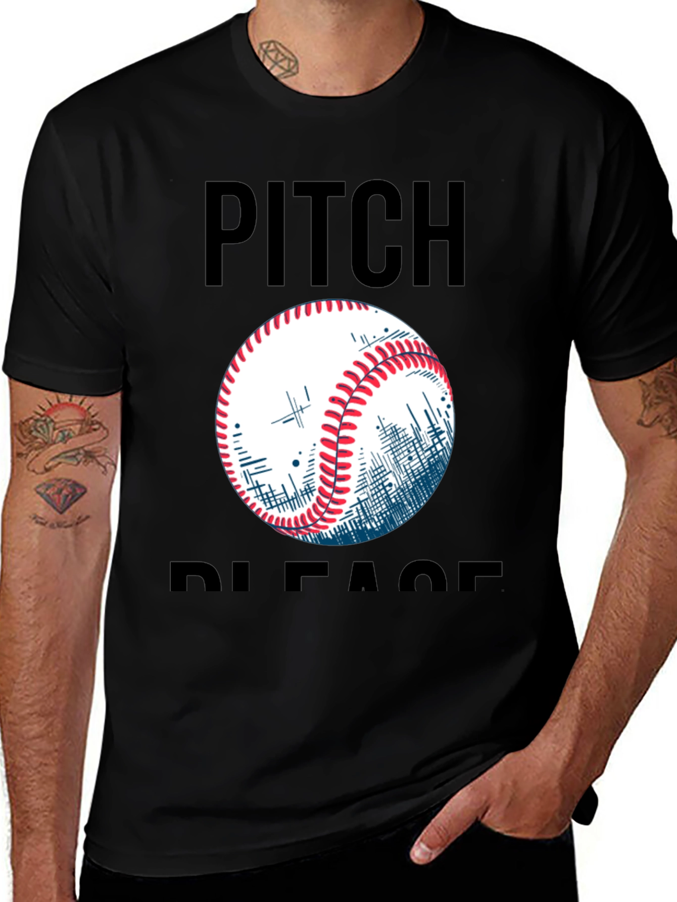 Pitch Please Baseball Graphic Tee - Black
