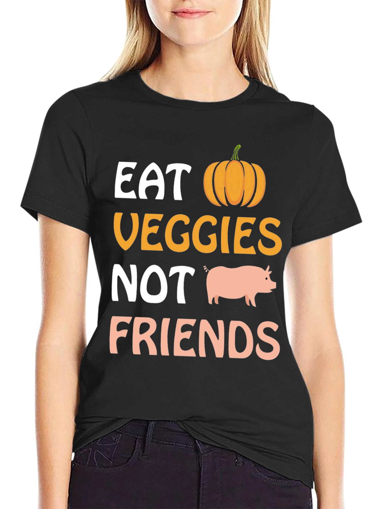 Eat Veggies Not Friends Vegan Graphic T-Shirt