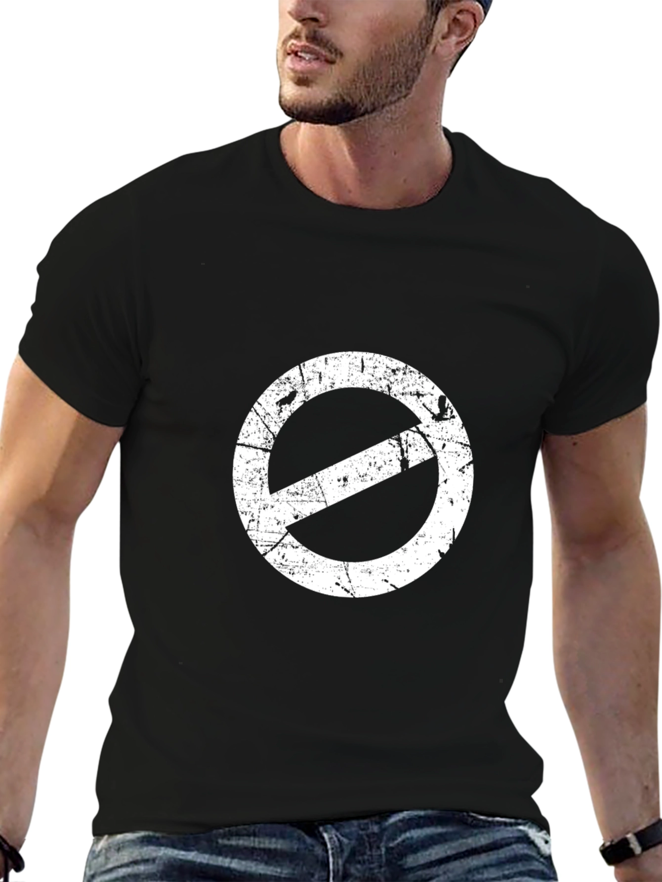 Distressed No Symbol Graphic Tee - Black