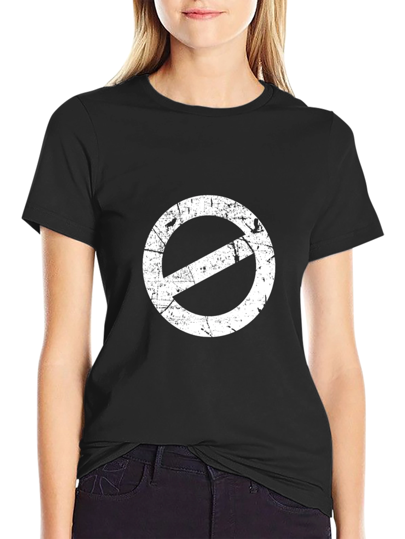 Distressed No Symbol Graphic Tee - Black
