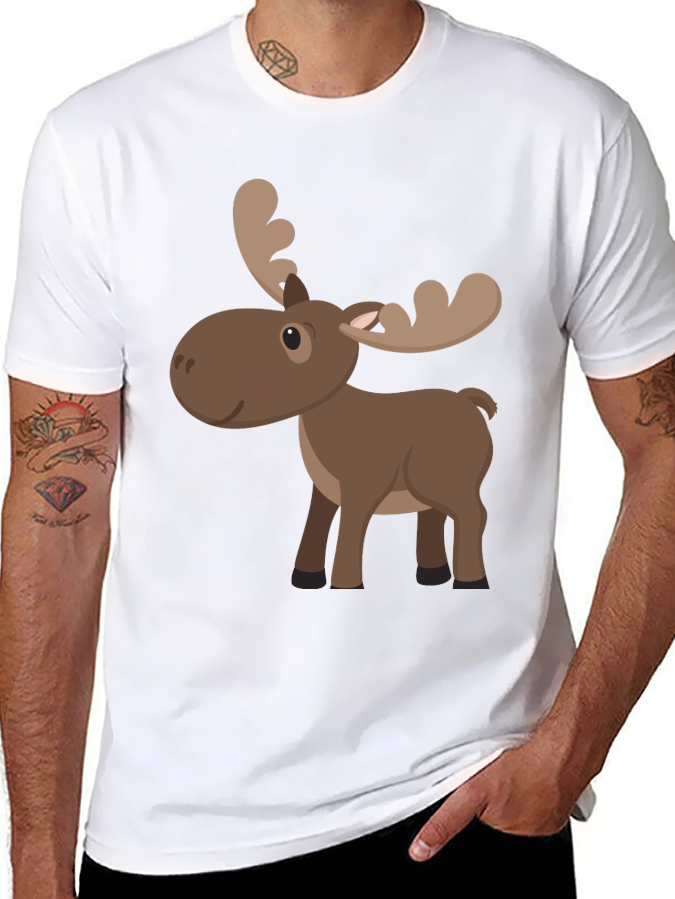 Cartoon Moose Graphic Tee - Black