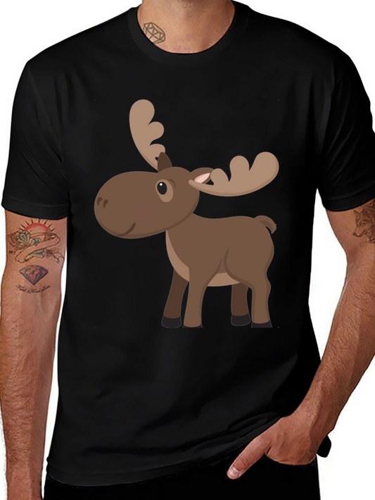Cartoon Moose Graphic Tee - Black