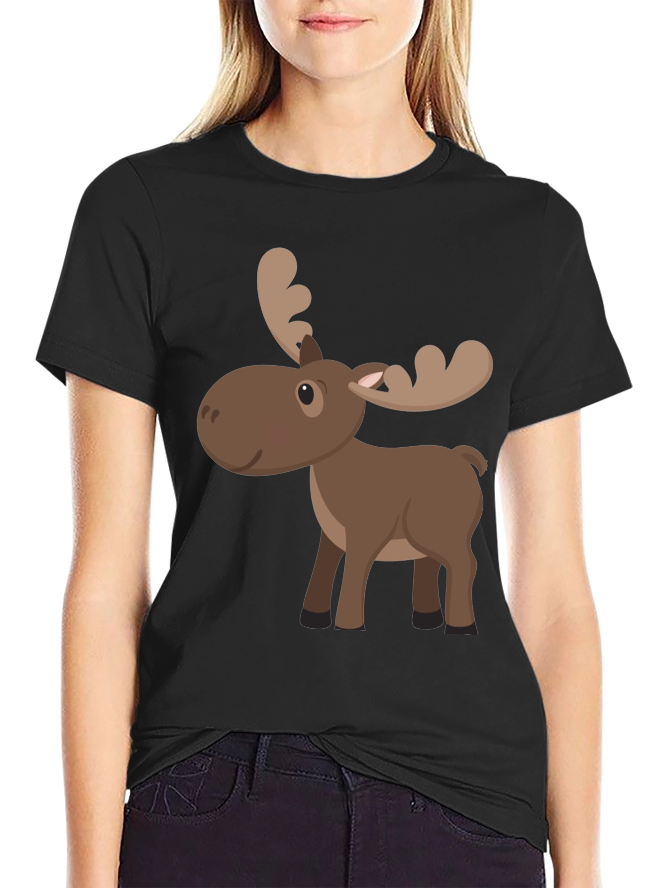 Cartoon Moose Graphic Tee - Black
